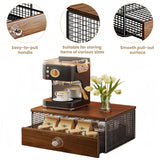 Coffee Machine Stand,Coffee Capsule Storage, Kitchen Counter Organizer with Drawer& Wire Basket, Space Saving Design, No Assembly, Tea Storage,for Kitchen Appliances
