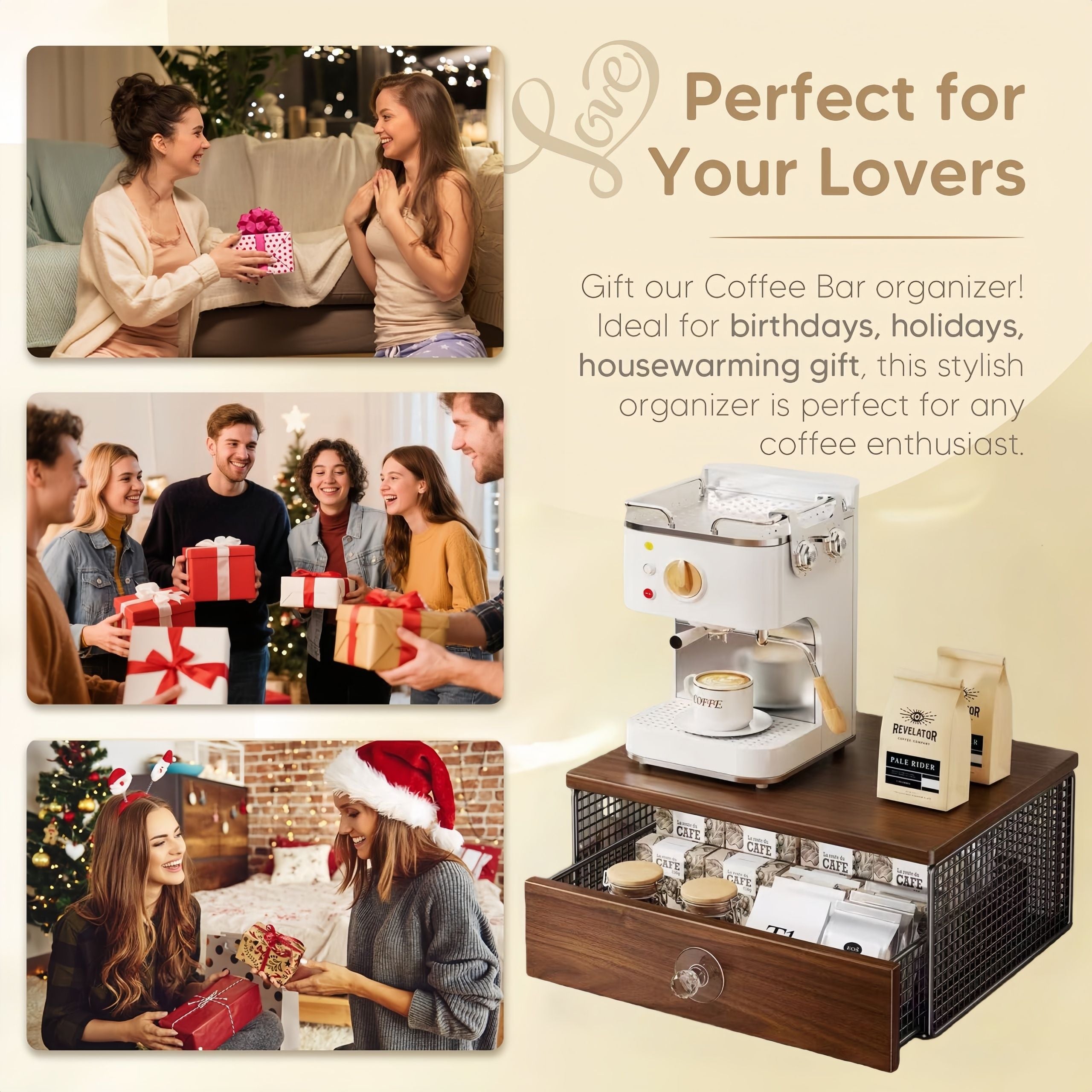 Coffee Machine Stand,Coffee Capsule Storage, Kitchen Counter Organizer with Drawer& Wire Basket, Space Saving Design, No Assembly, Tea Storage,for Kitchen Appliances
