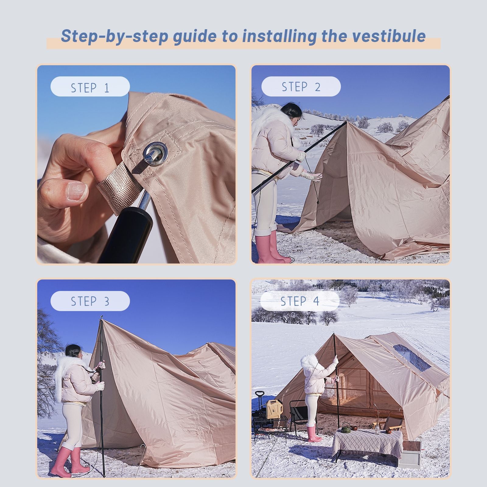 Inflatable Camping Tent with Canopy, Easy Setup Large 4-6 Person Family Waterproof Air Tent, Heavy Duty Cabin Glamping Hiking Blow up Tent with Awning Extension Porch & Air Pump -Khaki
