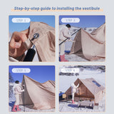 Inflatable Camping Tent with Canopy, Easy Setup Large 4-6 Person Family Waterproof Air Tent, Heavy Duty Cabin Glamping Hiking Blow up Tent with Awning Extension Porch & Air Pump -Khaki