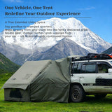 Dark Green Inflatable Camping Tent with Canopy, Large 4-6 Person, Waterproof, Heavy Duty Cabin Glamping Hiking Blow Up Tent with Awning Extension Porch and Air Pump
