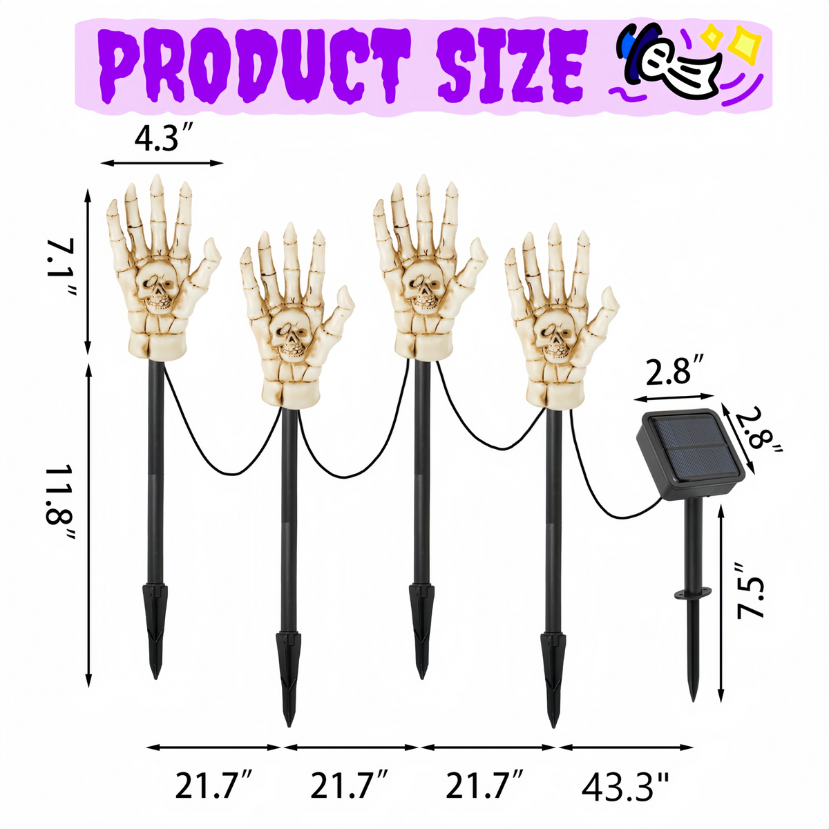 Halloween Solar Light Decoration Set – 4 Pcs Skeleton Hand Bone Lamp & 50 LED 23ft Purple Spider String Lights for Patio, Garden, Gate, Yard, Lawn Halloween Decoration