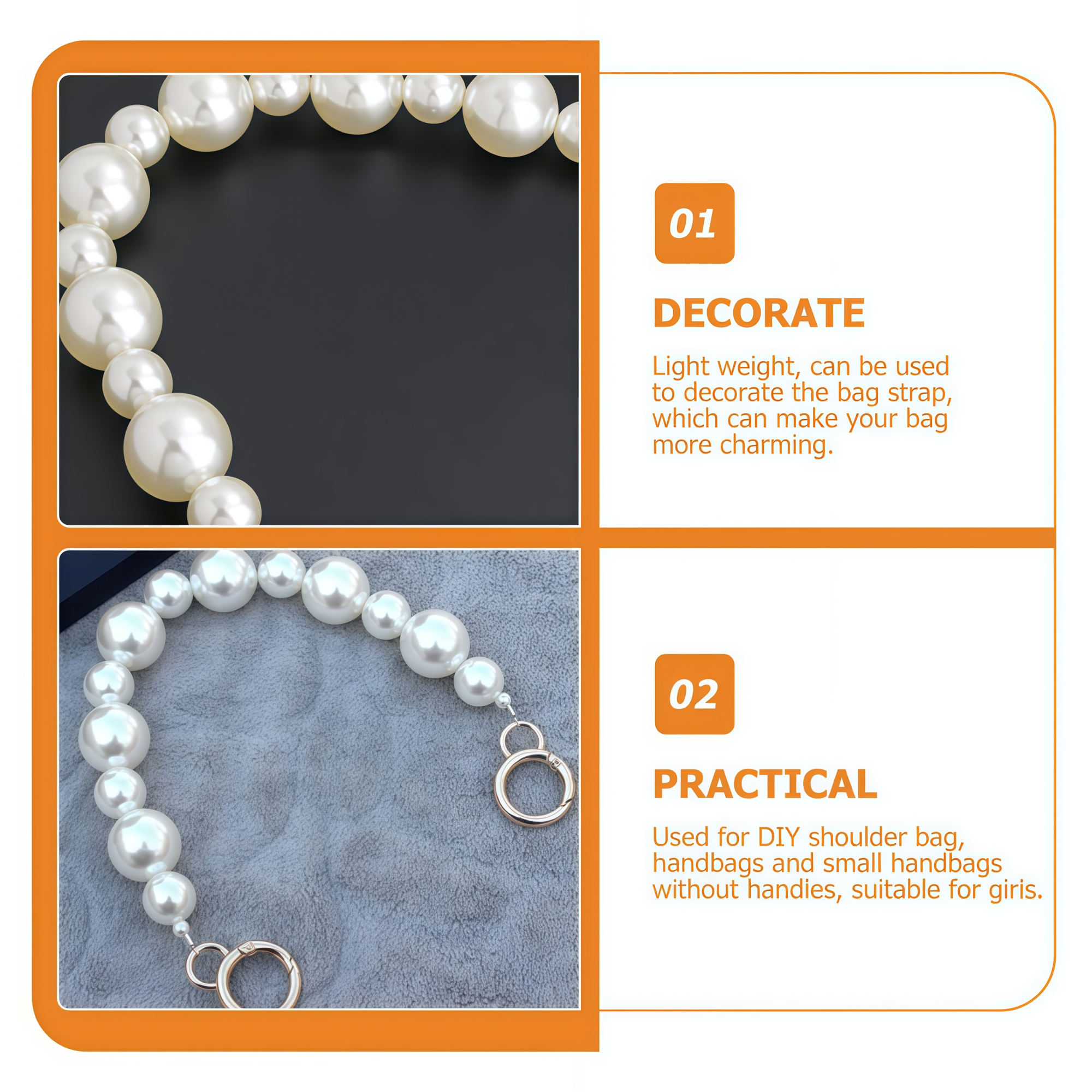 Mini Bag Replacement Thin Shoulder Strap with 2 Adapters for Longchamp,Imitation Pearl Bead Purse Handle Strap Bag Charms Handbag Chain Accessories Decoration for Women