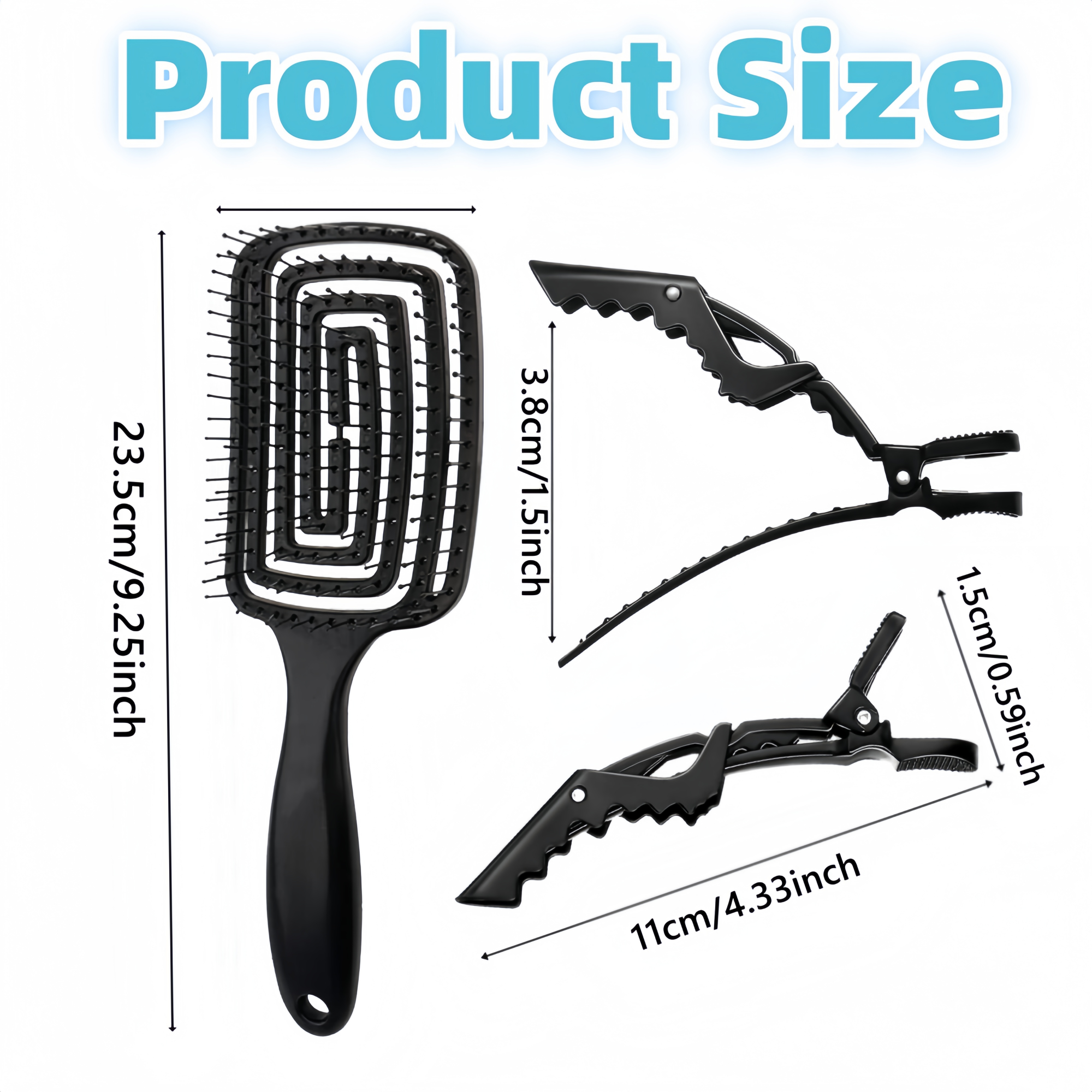 4-piece Hair Care Set with Detangling Hair Brush, Round Brush, Alligator Clips & Spray Bottle - Anti-Static for Wet, Dry, Hair Styling Tools for Women Men