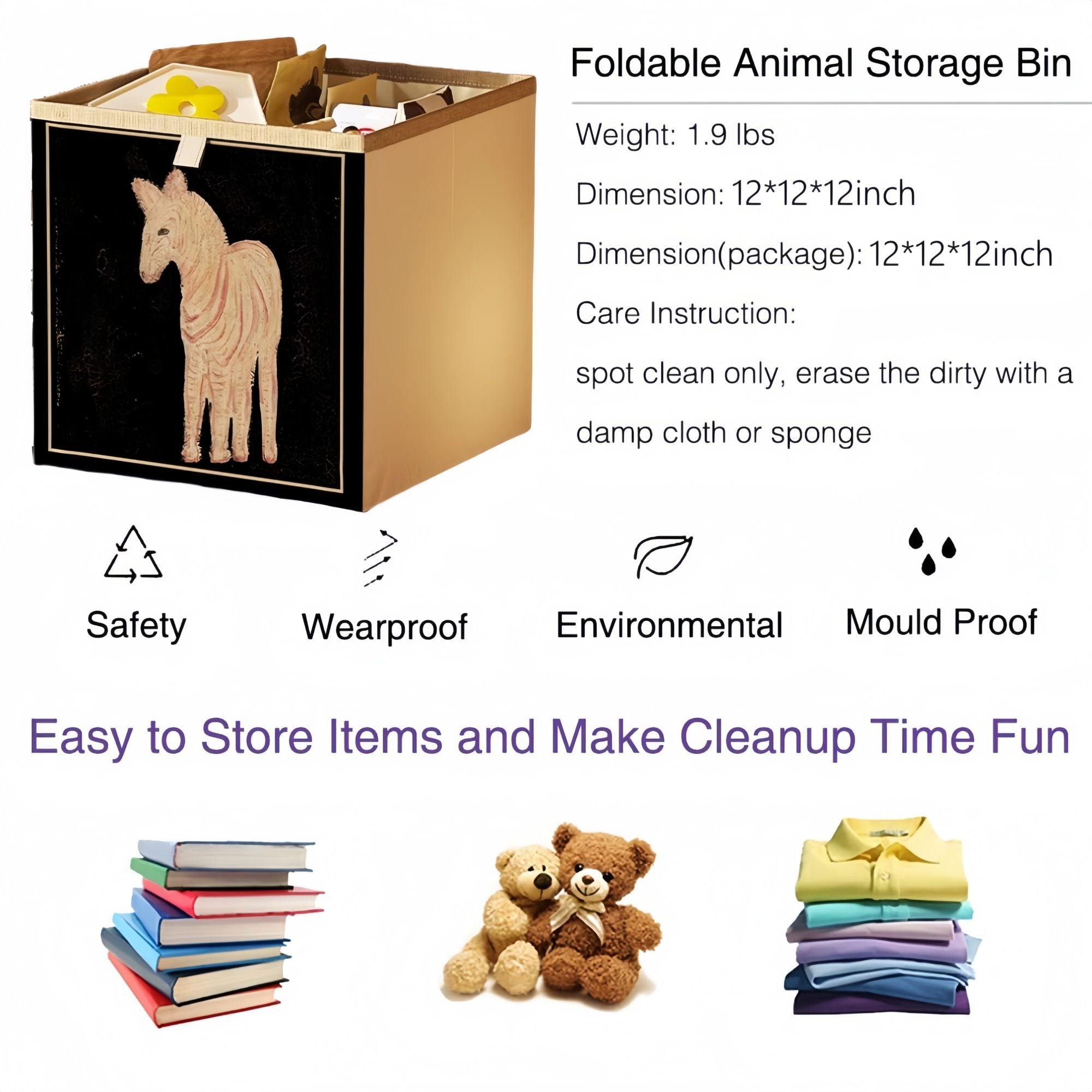 2 Packs Collapsible Storage Bins, Retro Style Foldable Storage Box for Toys, Clothes, Books, Closet & Shelves, Durable Home Storage Basket Organizer (A-Horse)