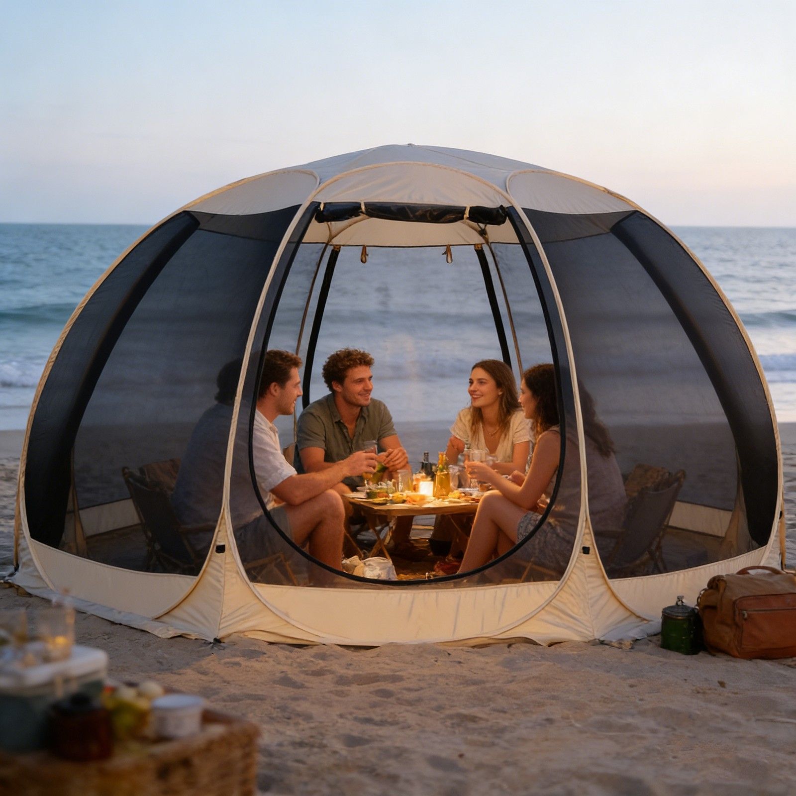 Large 3m Pop Up Screen House Tent, 6-8 Person Mosquito Shelter,,Easy 60-second setup camping tend.Fits standard picnic tables with 220cm full standing headroom.Portable Shelter Enclosure
