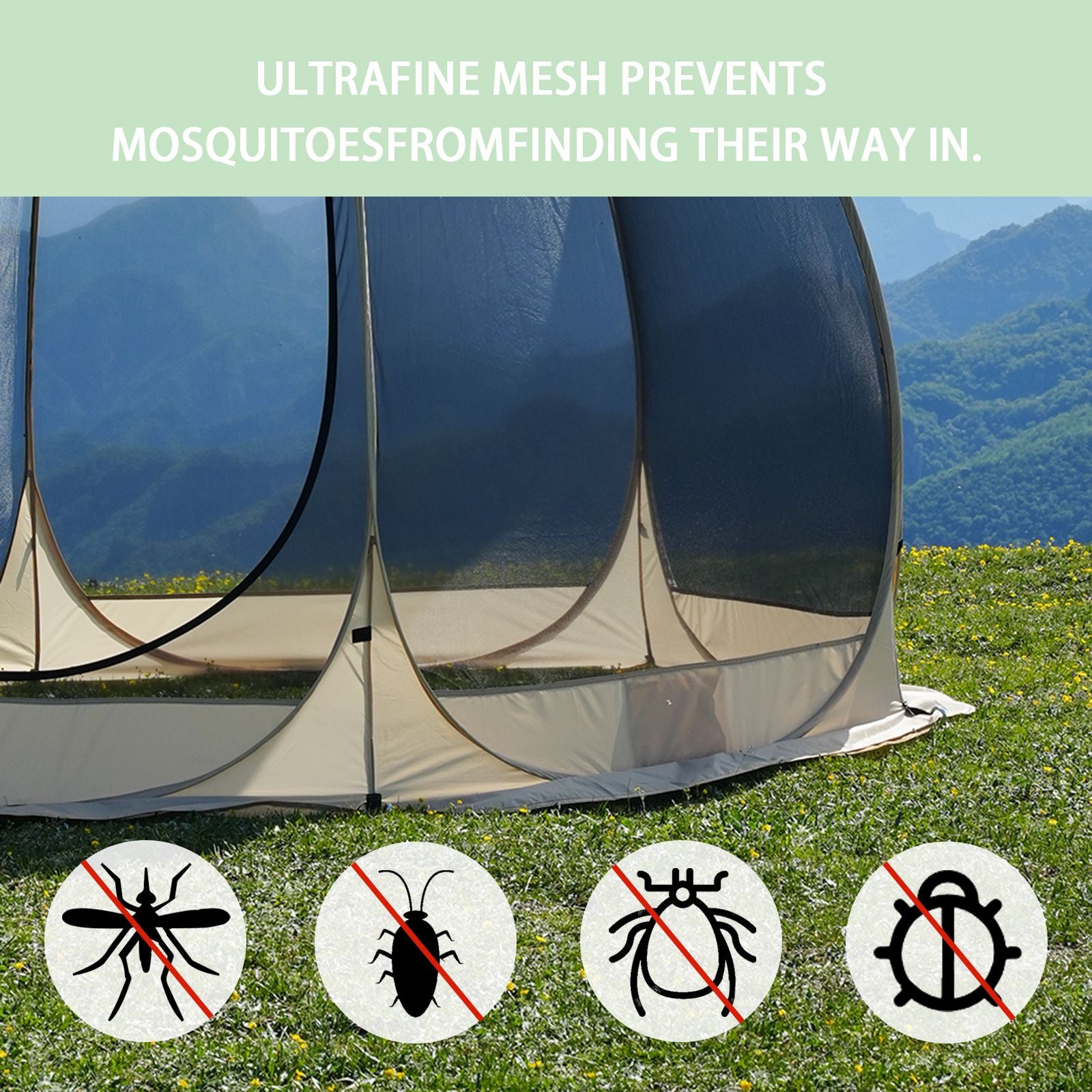 Large 3m Pop Up Screen House Tent, 6-8 Person Mosquito Shelter,,Easy 60-second setup camping tend.Fits standard picnic tables with 220cm full standing headroom.Portable Shelter Enclosure