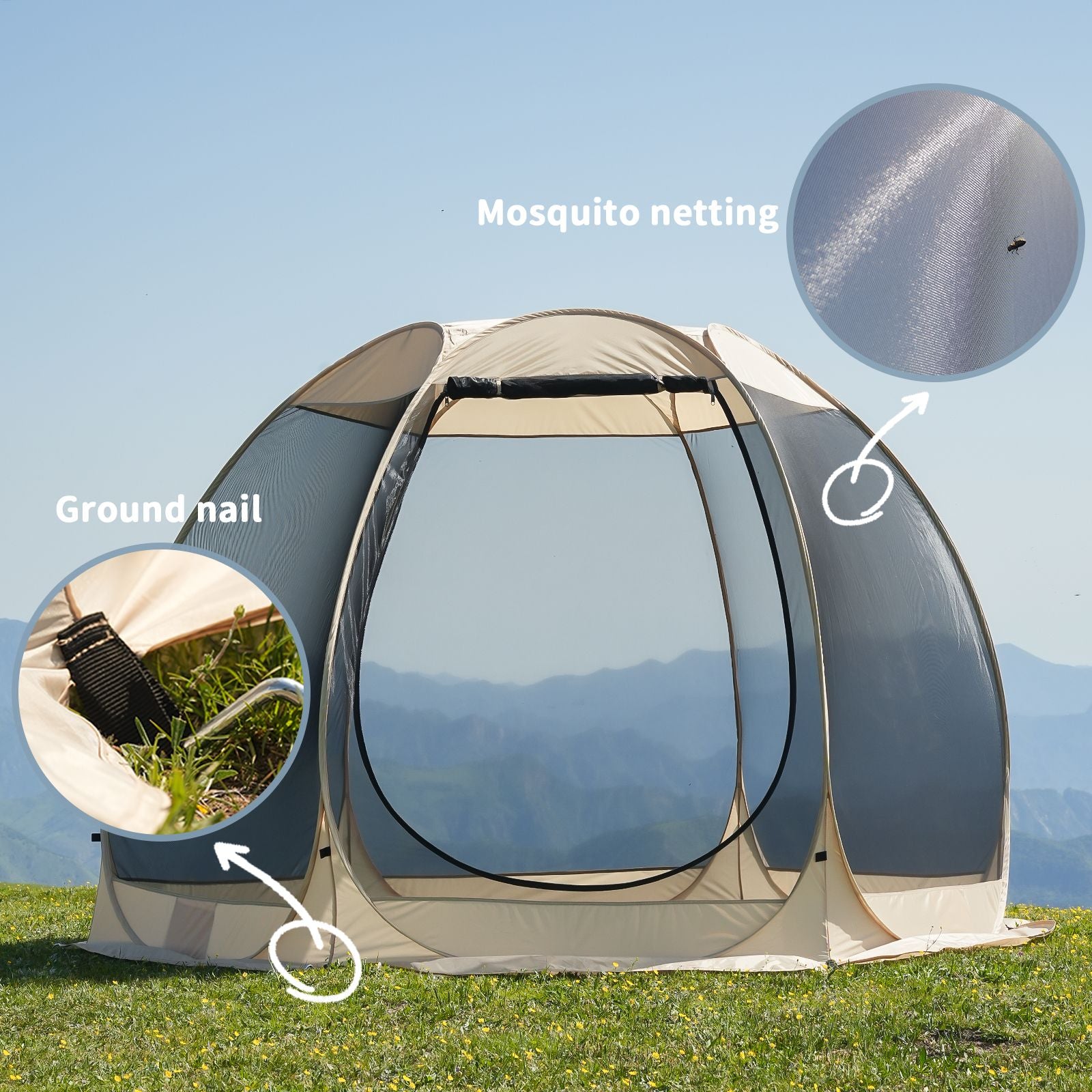 Large 3m Pop Up Screen House Tent, 6-8 Person Mosquito Shelter,,Easy 60-second setup camping tend.Fits standard picnic tables with 220cm full standing headroom.Portable Shelter Enclosure