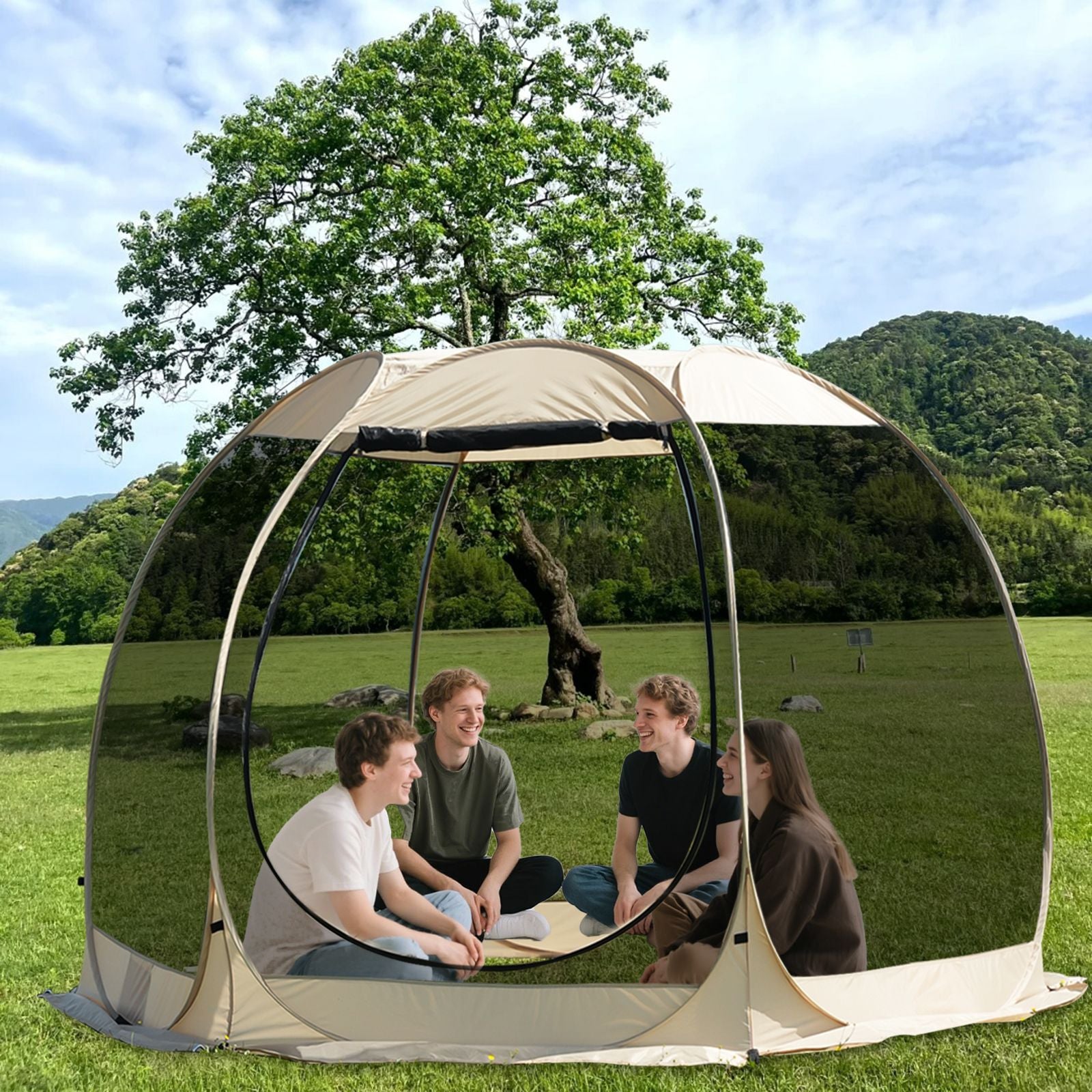Large 3m Pop Up Screen House Tent, 6-8 Person Mosquito Shelter,,Easy 60-second setup camping tend.Fits standard picnic tables with 220cm full standing headroom.Portable Shelter Enclosure