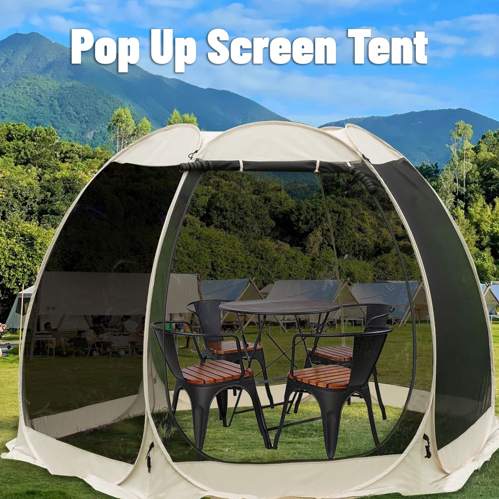 Large 3m Pop Up Screen House Tent, 6-8 Person Mosquito Shelter,,Easy 60-second setup camping tend.Fits standard picnic tables with 220cm full standing headroom.Portable Shelter Enclosure