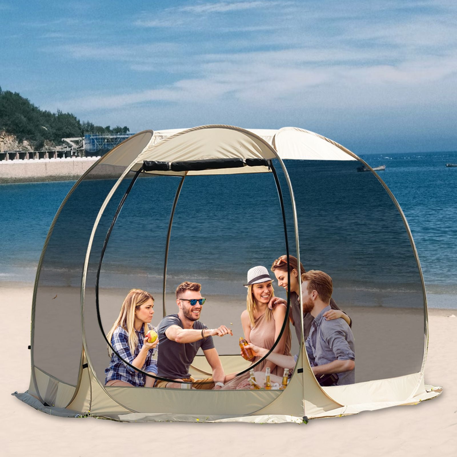 Large 3m Pop Up Screen House Tent, 6-8 Person Mosquito Shelter,,Easy 60-second setup camping tend.Fits standard picnic tables with 220cm full standing headroom.Portable Shelter Enclosure