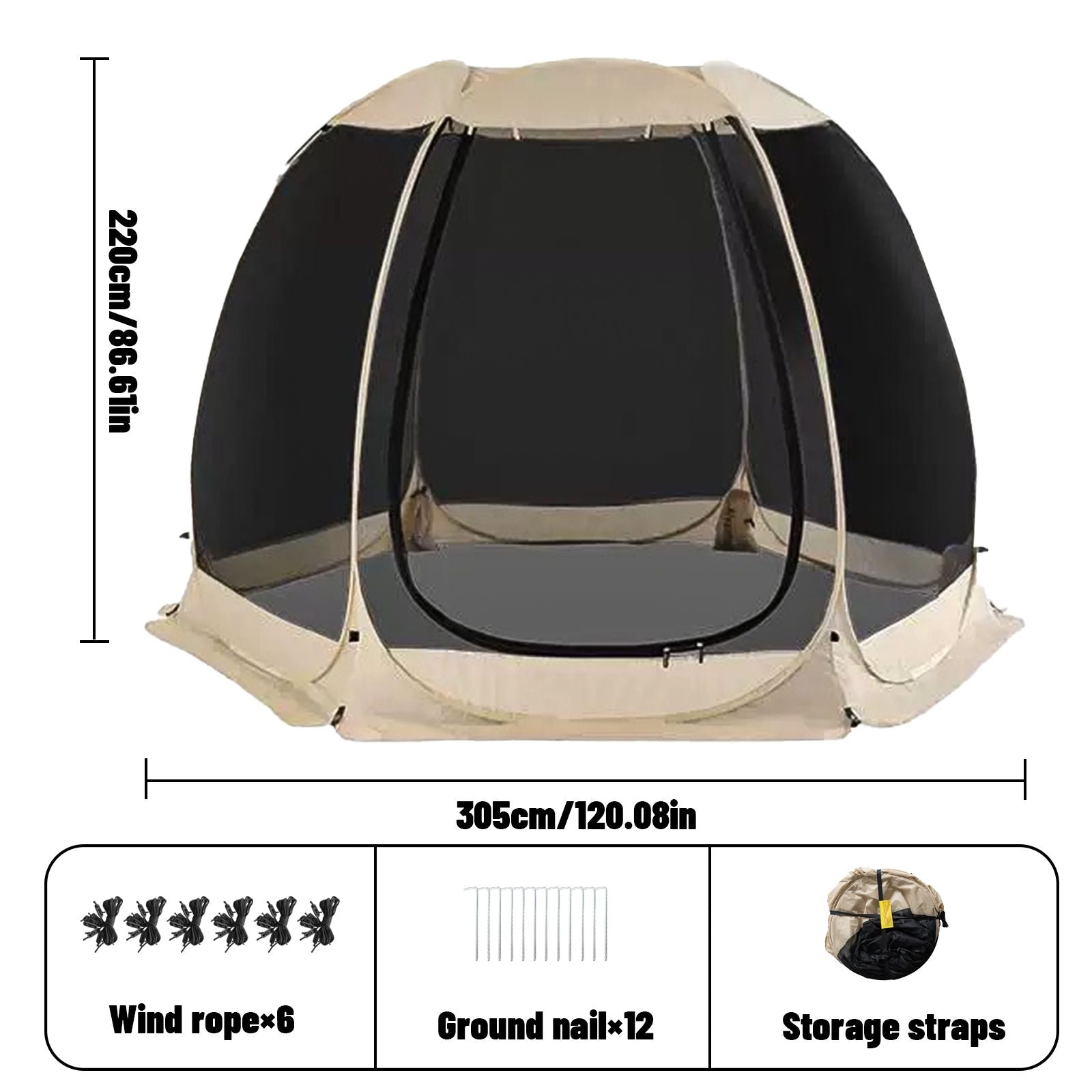 Large 3m Pop Up Screen House Tent, 6-8 Person Mosquito Shelter,,Easy 60-second setup camping tend.Fits standard picnic tables with 220cm full standing headroom.Portable Shelter Enclosure