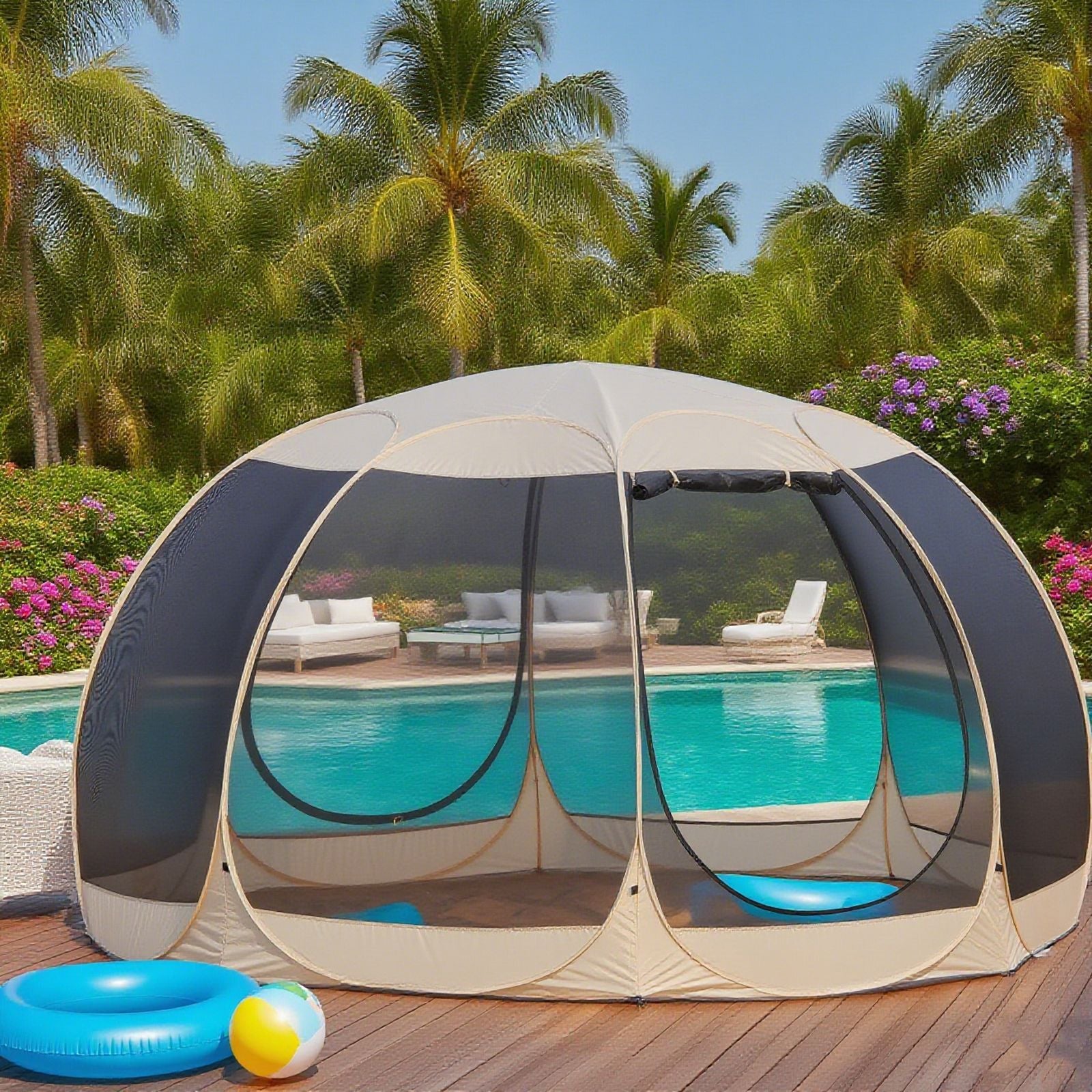 Pop Up Screen House Tent 3x3m, 6-8 Person 220cm Tall Mosquito Net Tent,Spacious 3.8m dome fits 6-8 adults for backyard BBQs & caravan trips camping . 360-degree view fine mesh keeps all mosquitoes out