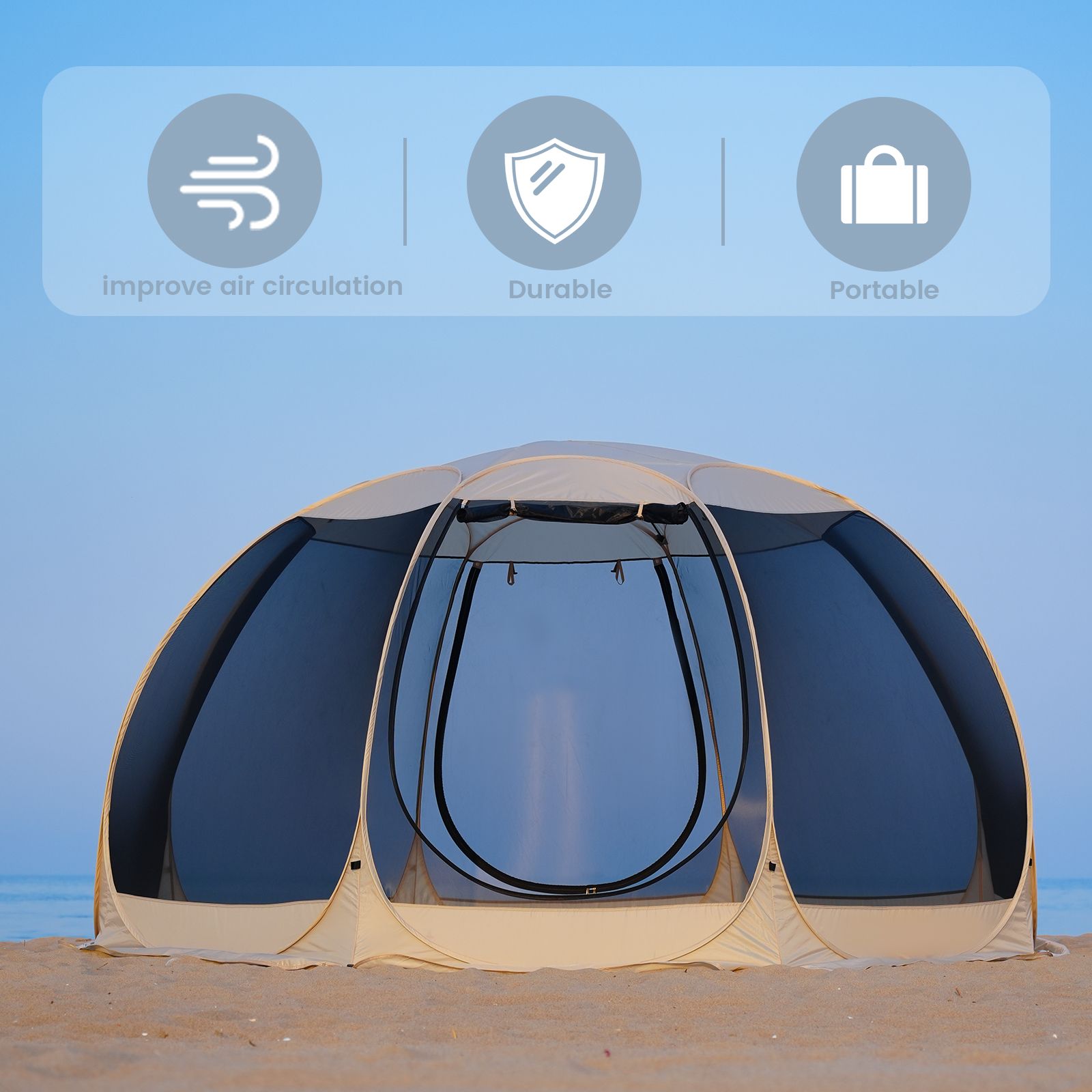 Pop Up Screen House Tent 3x3m, 6-8 Person 220cm Tall Mosquito Net Tent,Spacious 3.8m dome fits 6-8 adults for backyard BBQs & caravan trips camping . 360-degree view fine mesh keeps all mosquitoes out