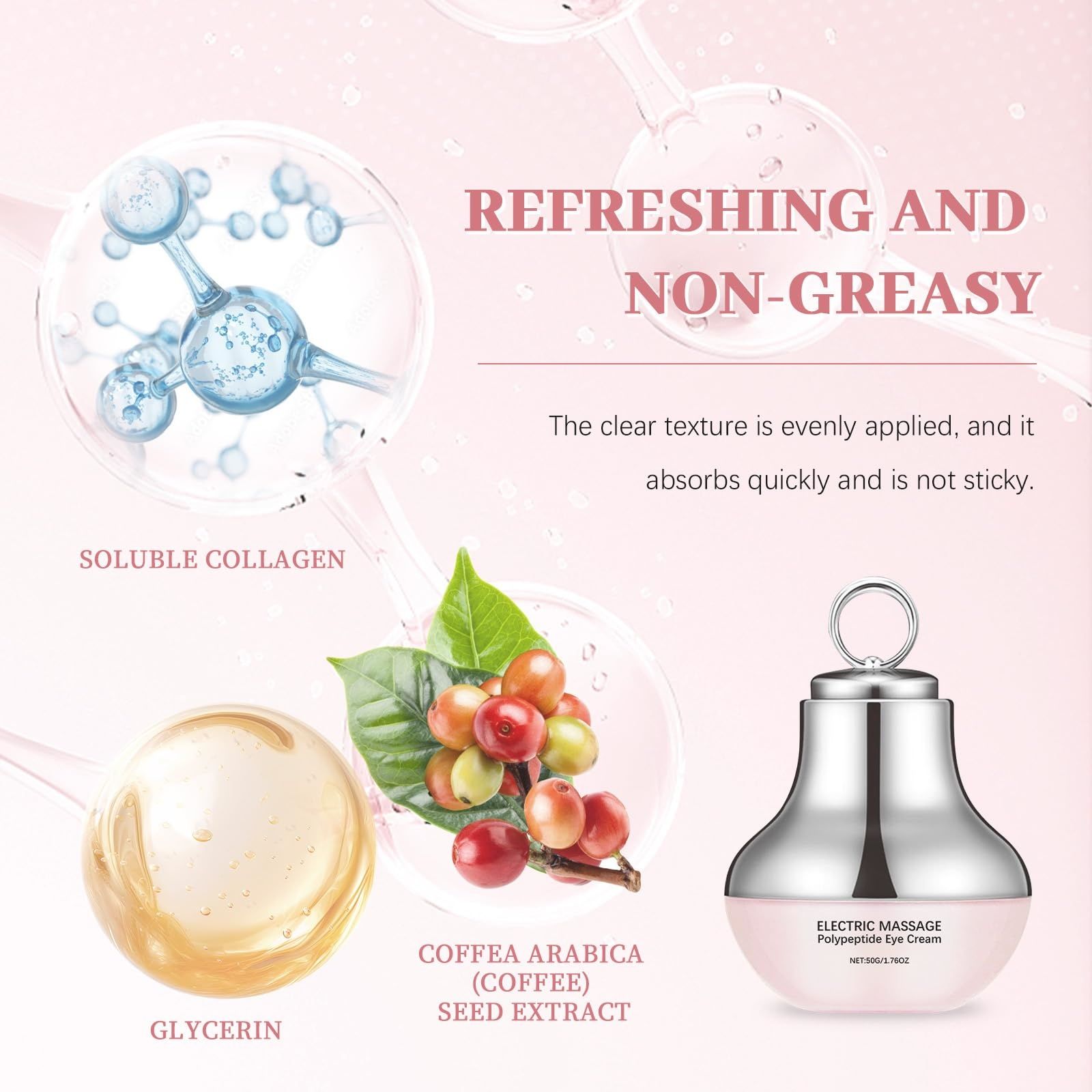 Microcurrent Eye Cream,Under Eye Cream for Dark Circles,Puffiness and Wrinkles, Hyaluronic Acid + Peptide+ Caffeine Eye Cream Anti Aging,Hydrating Eye Care,Gentle Vibration