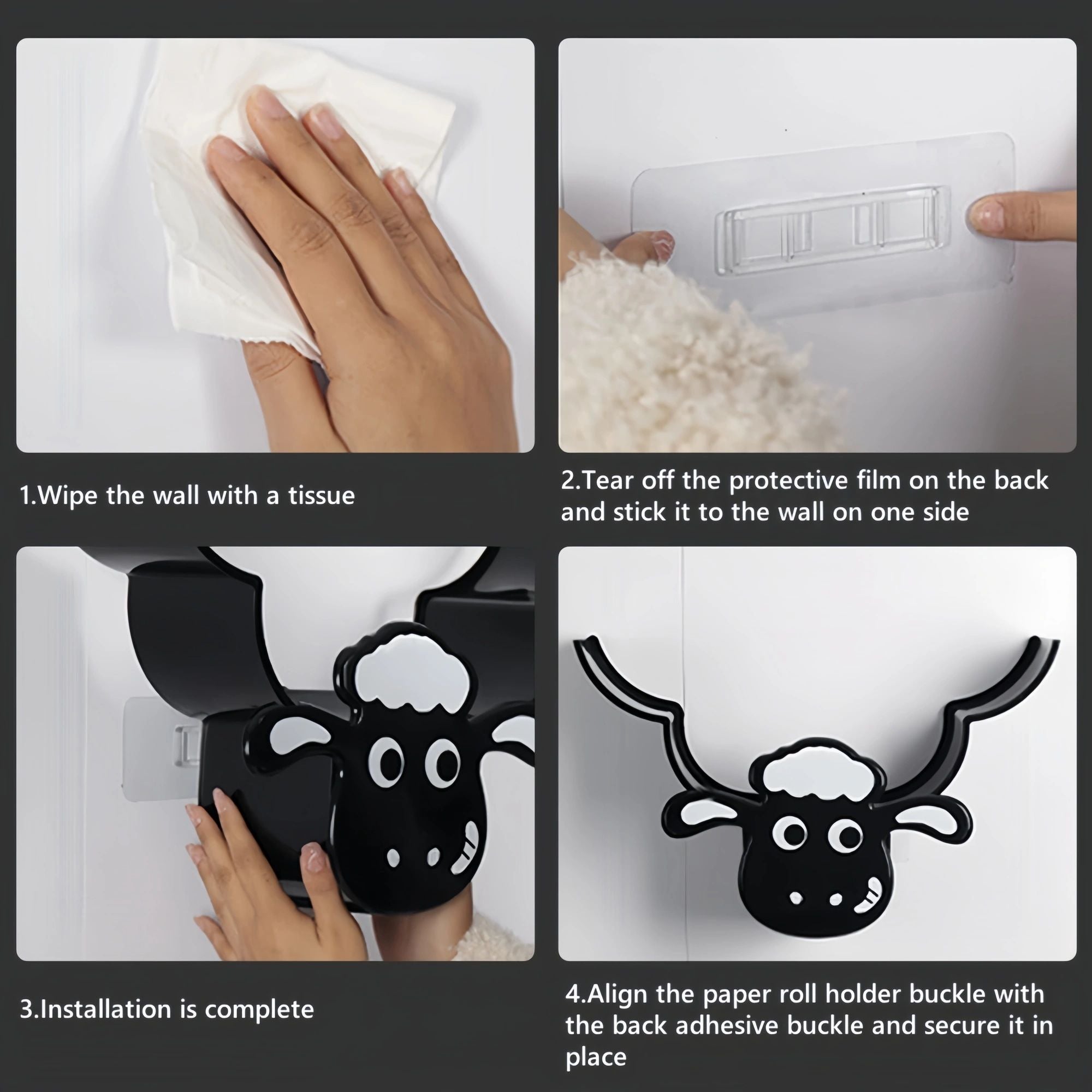 Creative Sheep Toilet Paper Holder, Wall-Mounted Metal Tissue Storage Rack, Punch-Free Easy Installation Paper Towel Holder, Funny Home Decor for Bathroom