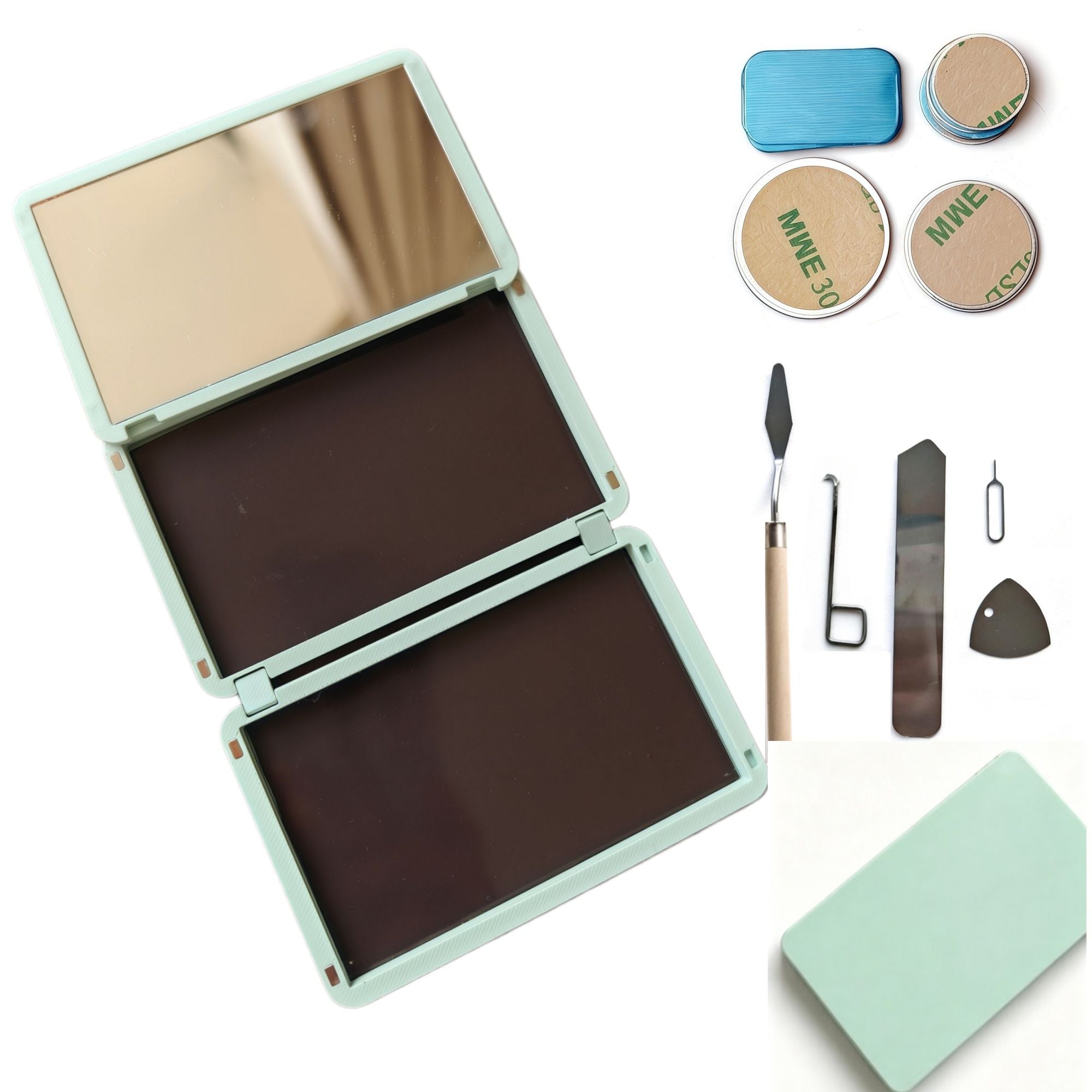 Portable Magnetic Makeup Palette With Mirror, Double-sided Folding, Refillable Eyeshadow Palette with Lid, DIY Eyeshadow Pan Dispensing Storage Box for Lipstick Blush Powder