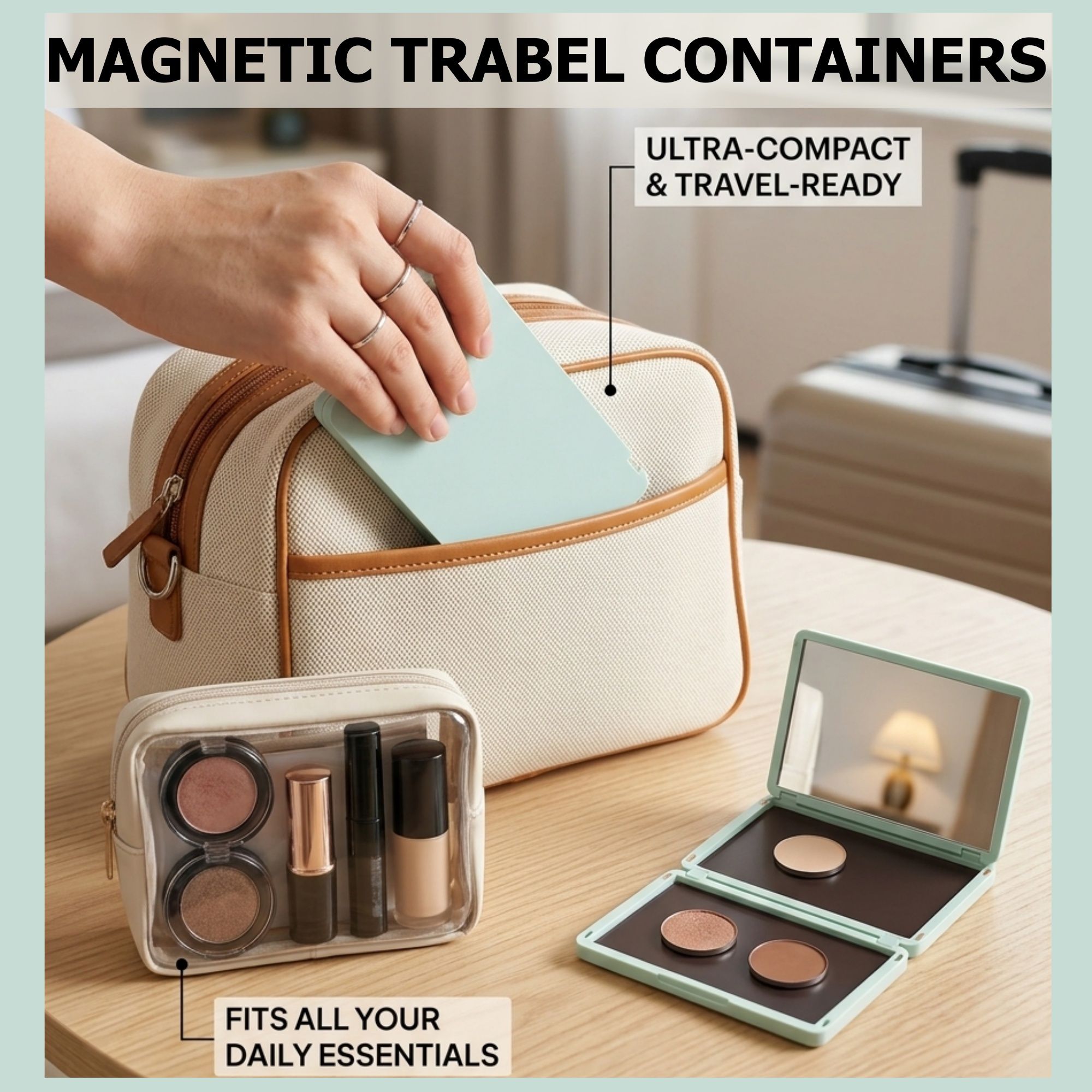 Portable Magnetic Makeup Palette With Mirror, Double-sided Folding, Refillable Eyeshadow Palette with Lid, DIY Eyeshadow Pan Dispensing Storage Box for Lipstick Blush Powder