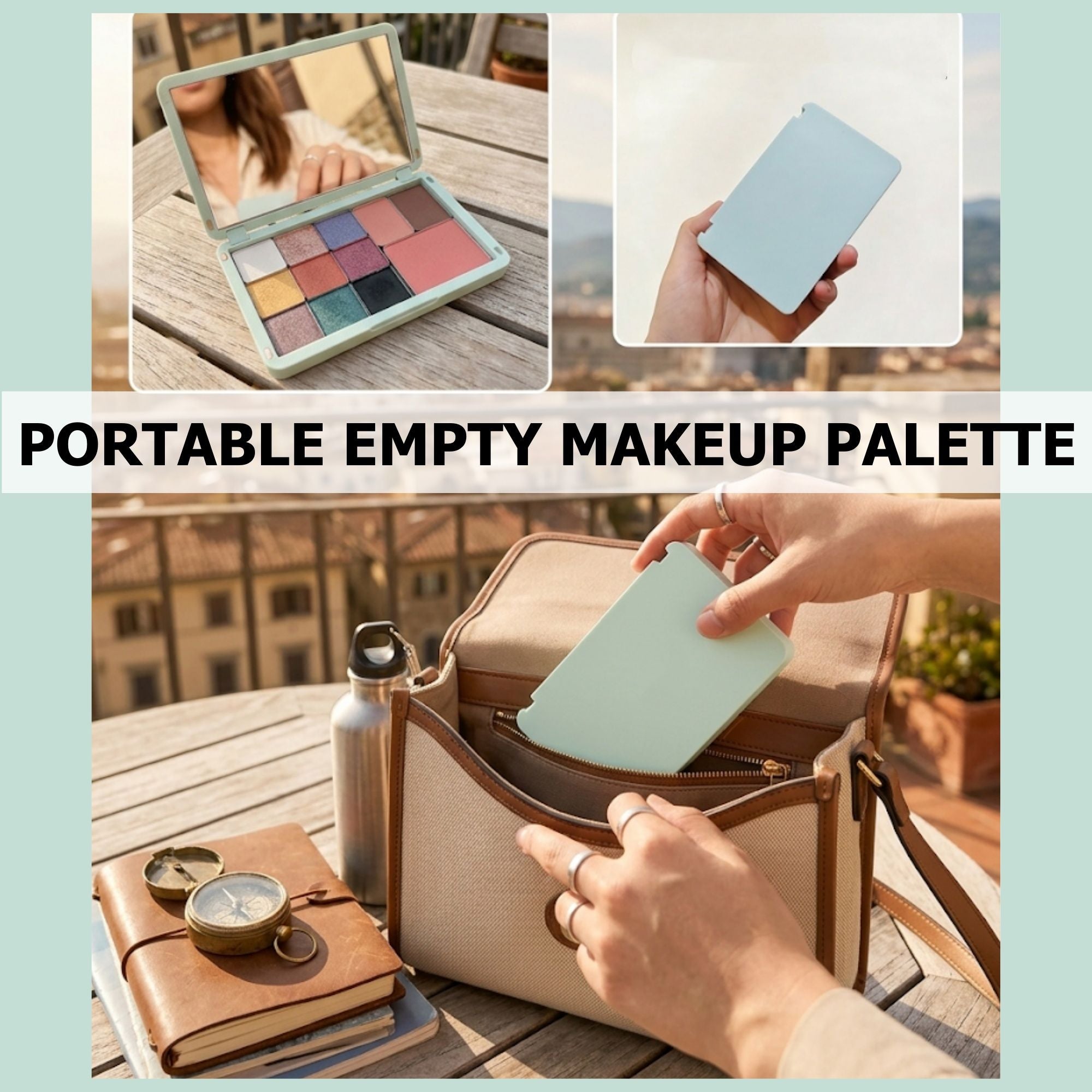 Portable Magnetic Makeup Palette With Mirror, Double-sided Folding, Refillable Eyeshadow Palette with Lid, DIY Eyeshadow Pan Dispensing Storage Box for Lipstick Blush Powder
