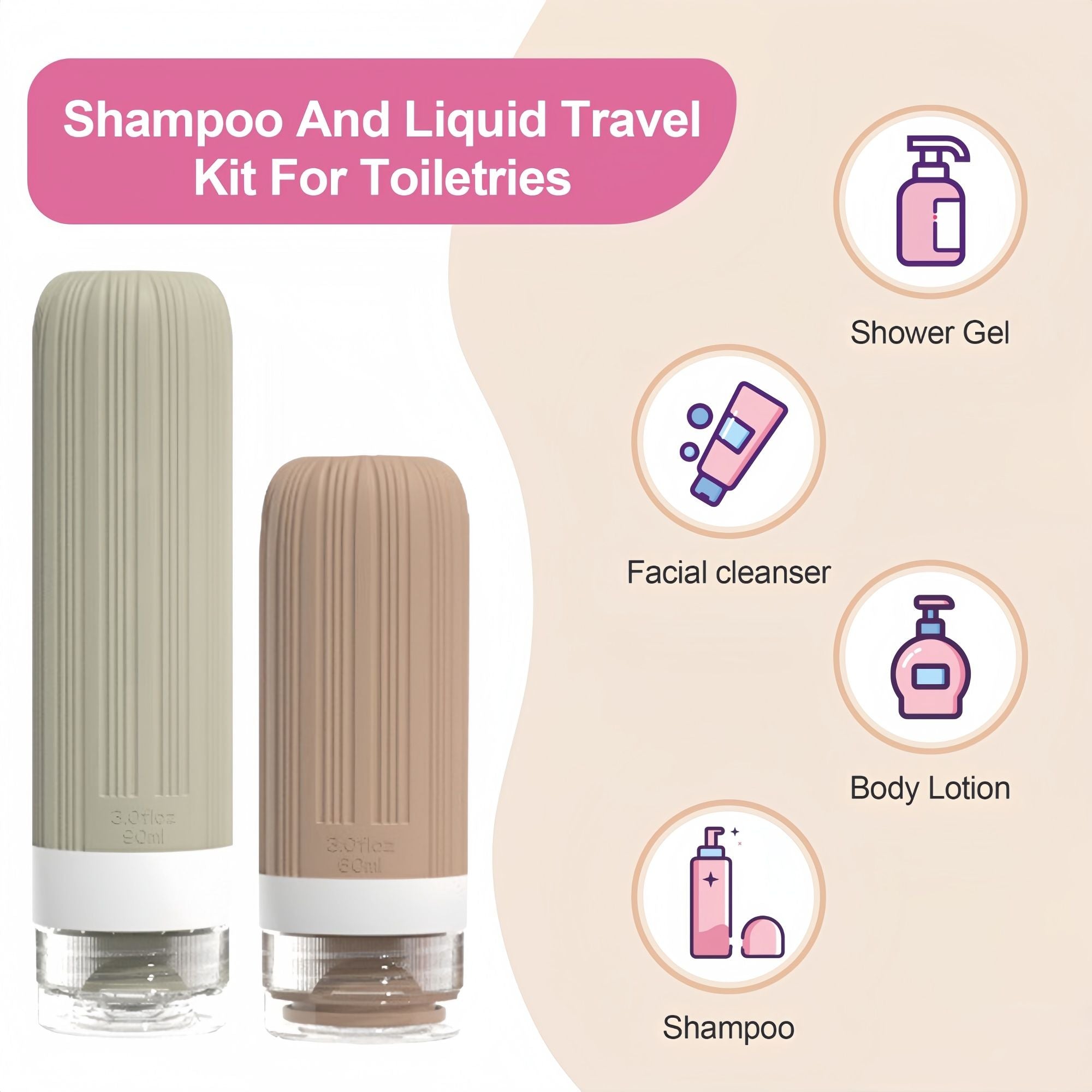 19 Pack Travel Bottles Set, Silicone Toiletry Bottles, Sunscreen Applicator & Refillable Perfume Spray Bottles, TSA Approved, Leak Proof Travel Accessories for Shampoo, Lotion, Perfume