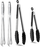 4 Pcs Kitchen Tongs Stainless Steel Set-9" & 12" Tong with Non Slip Silicone Tips and Grip, 11" Stainless Steel Cooking Tongs, Heat Resistant Kitchen Utensils for Cooking Baking Buffet