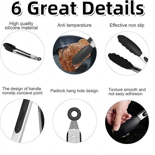 4 Pcs Kitchen Tongs Stainless Steel Set-9" & 12" Tong with Non Slip Silicone Tips and Grip, 11" Stainless Steel Cooking Tongs, Heat Resistant Kitchen Utensils for Cooking Baking Buffet