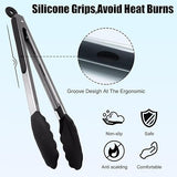 4 Pcs Kitchen Tongs Stainless Steel Set-9" & 12" Tong with Non Slip Silicone Tips and Grip, 11" Stainless Steel Cooking Tongs, Heat Resistant Kitchen Utensils for Cooking Baking Buffet