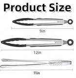 4 Pcs Kitchen Tongs Stainless Steel Set-9" & 12" Tong with Non Slip Silicone Tips and Grip, 11" Stainless Steel Cooking Tongs, Heat Resistant Kitchen Utensils for Cooking Baking Buffet