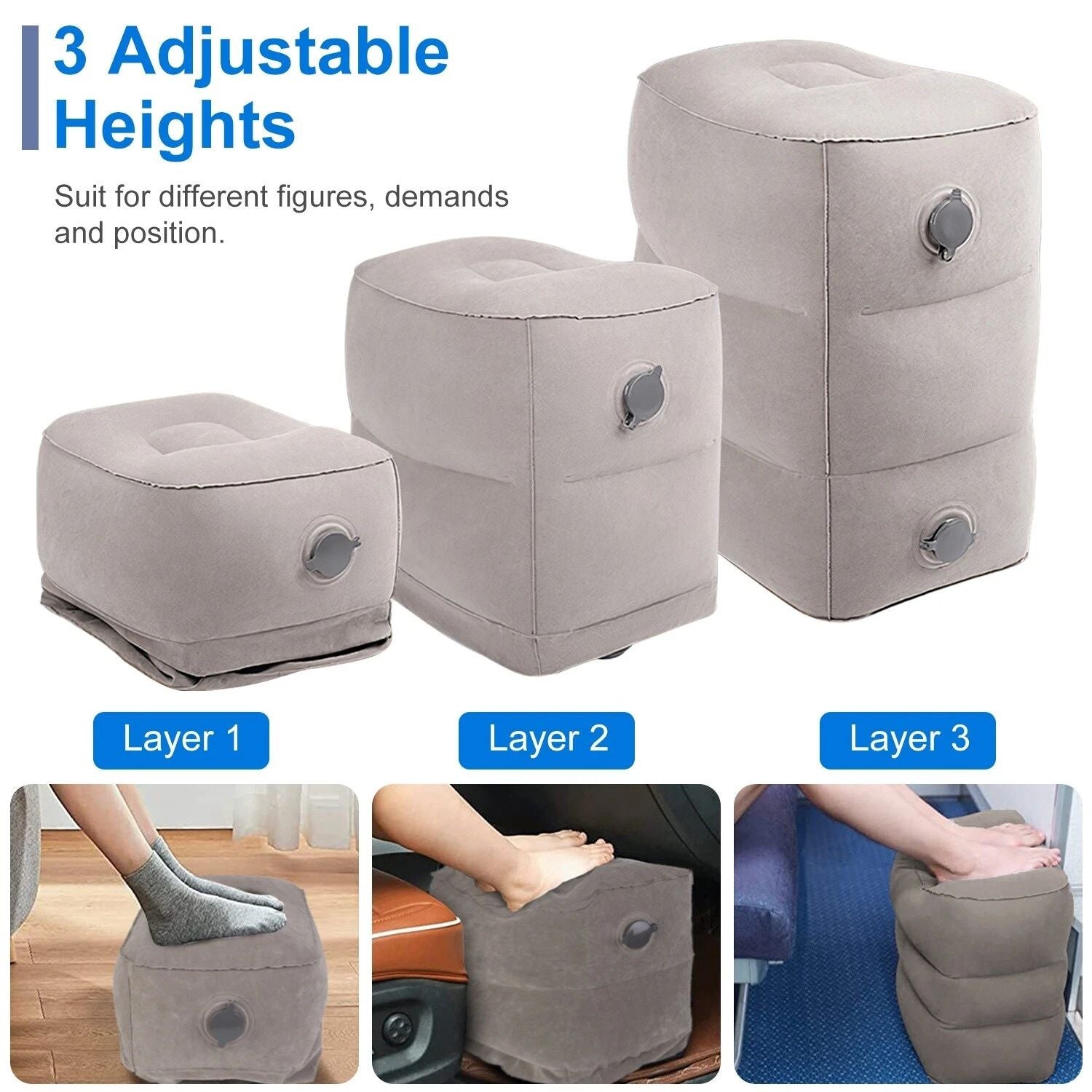3 Pack Travel Essentials – Travel Pillow, Inflatable Foot Rest & Sleep Mask with Storage Bag, Airplane Travel Accessories Kit for Kids & Adults
