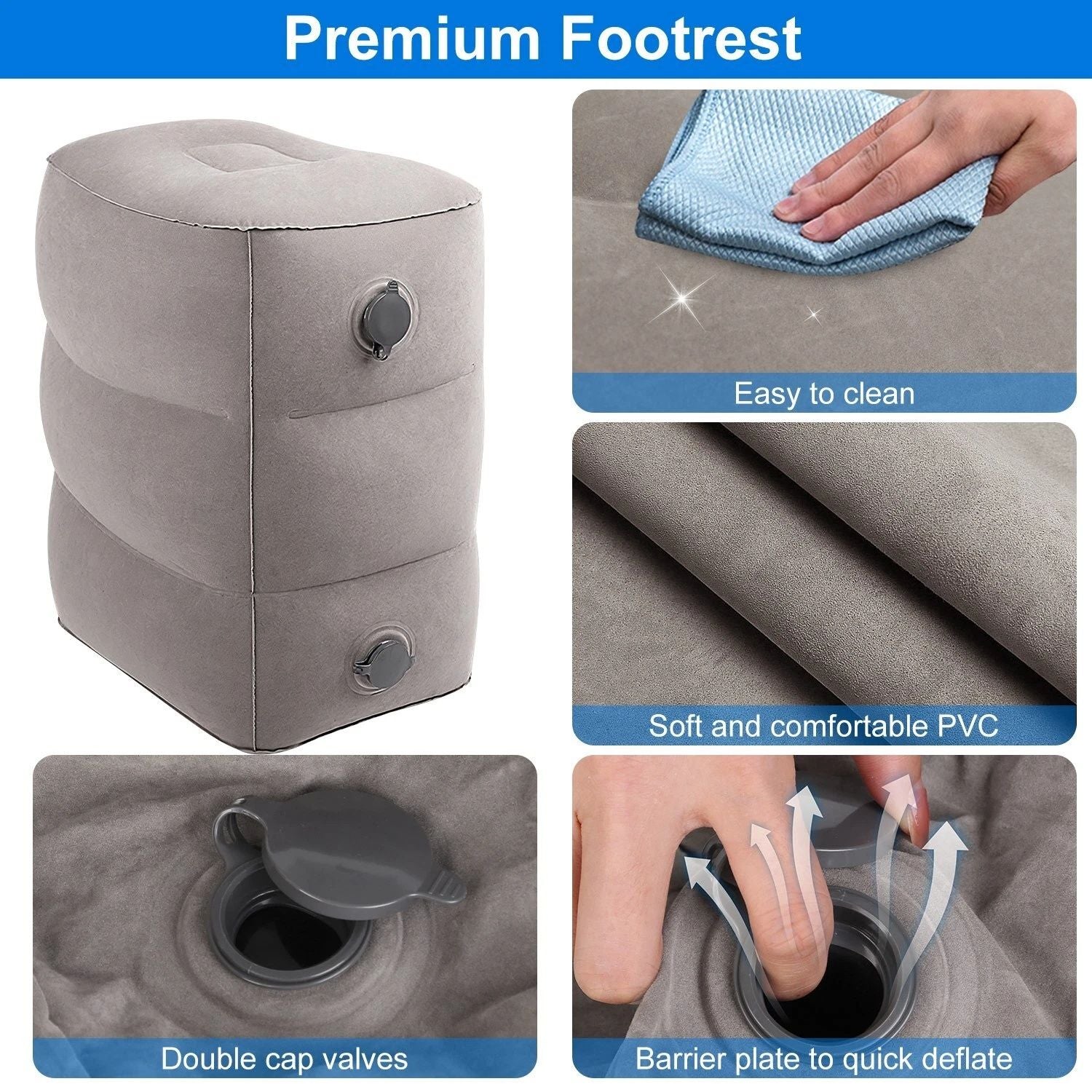 3 Pack Travel Essentials – Travel Pillow, Inflatable Foot Rest & Sleep Mask with Storage Bag, Airplane Travel Accessories Kit for Kids & Adults