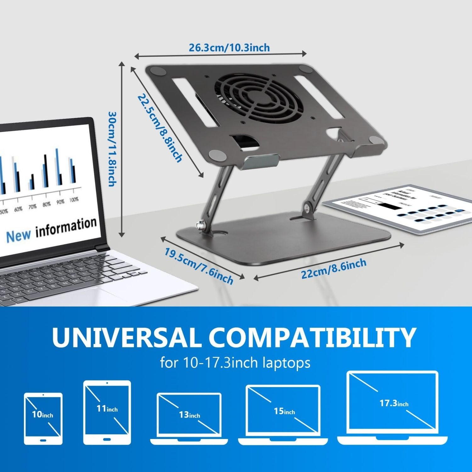 Ergonomic Adjustable Laptop Stand with Cooler,6â€Laptops Notebook Alloy Riser Holder Computer Stand Compatible with Dell,Hp,Pad,Air Pro