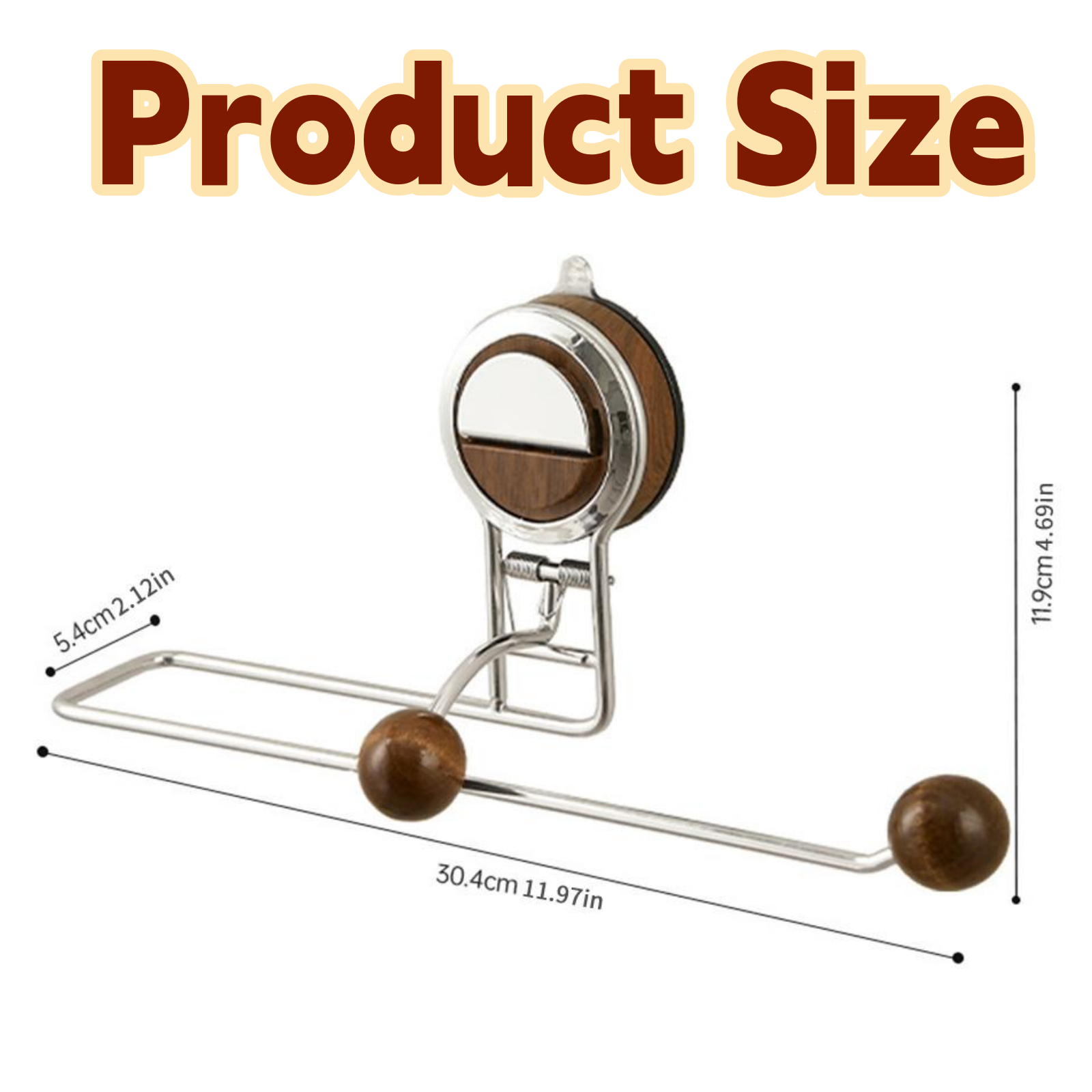 Kitchen Holder Wall Mounted,Suction Paper Installation,Adhesive Paper Towel Roll Rack for Bathroom, No Drilling Required,Multi Functional Metal Towel Bar Walnut