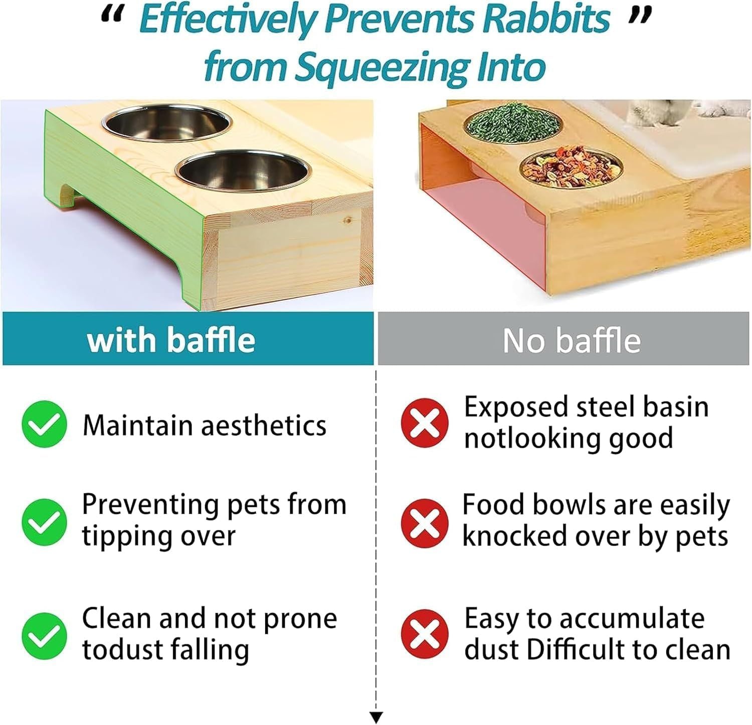 Wooden Rabbit Hay Feeder with 3-in-1 Litter Box and Bowls, Small Animal Rack for Guinea Pigs, Chinchillas, Hamsters, and Dwarf Rabbits - Wood Color