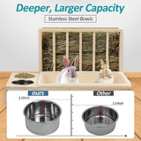 Wooden Rabbit Hay Feeder with 3-in-1 Litter Box and Bowls, Small Animal Rack for Guinea Pigs, Chinchillas, Hamsters, and Dwarf Rabbits - Wood Color