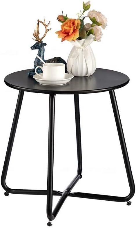 Outdoor Metal Side Table â€“ Rust-Resistant Patio Small Round End Table, Accent Coffee Table for Balcony, Garden, Porch, Living Room & Bedroom â€“ Lightweight Portable Plant Stand, Black