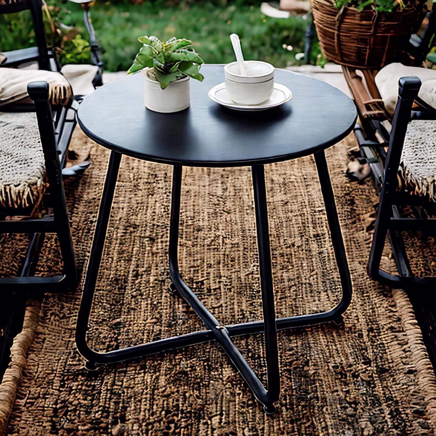 Outdoor Metal Side Table â€“ Rust-Resistant Patio Small Round End Table, Accent Coffee Table for Balcony, Garden, Porch, Living Room & Bedroom â€“ Lightweight Portable Plant Stand, Black