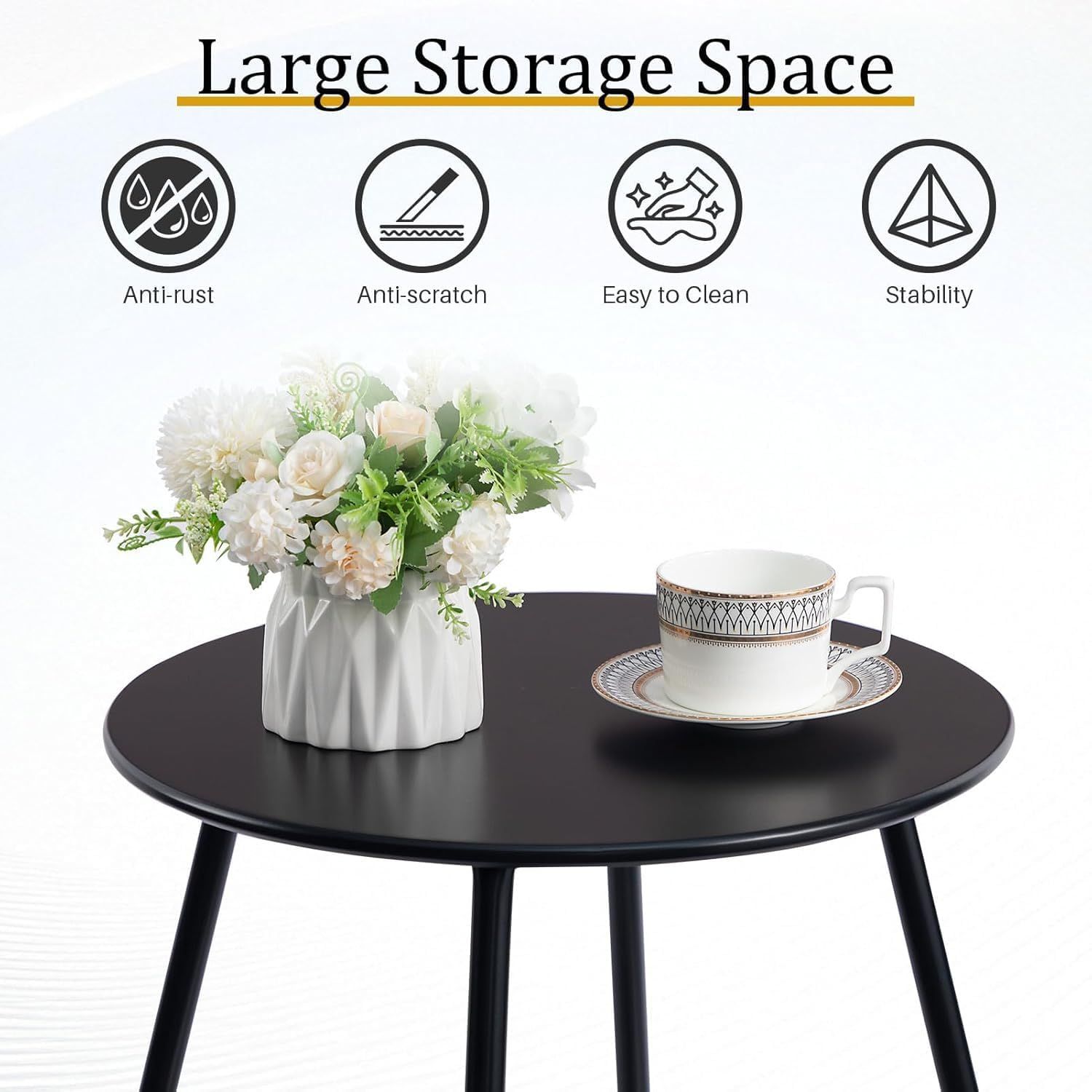 Outdoor Metal Side Table â€“ Rust-Resistant Patio Small Round End Table, Accent Coffee Table for Balcony, Garden, Porch, Living Room & Bedroom â€“ Lightweight Portable Plant Stand, Black