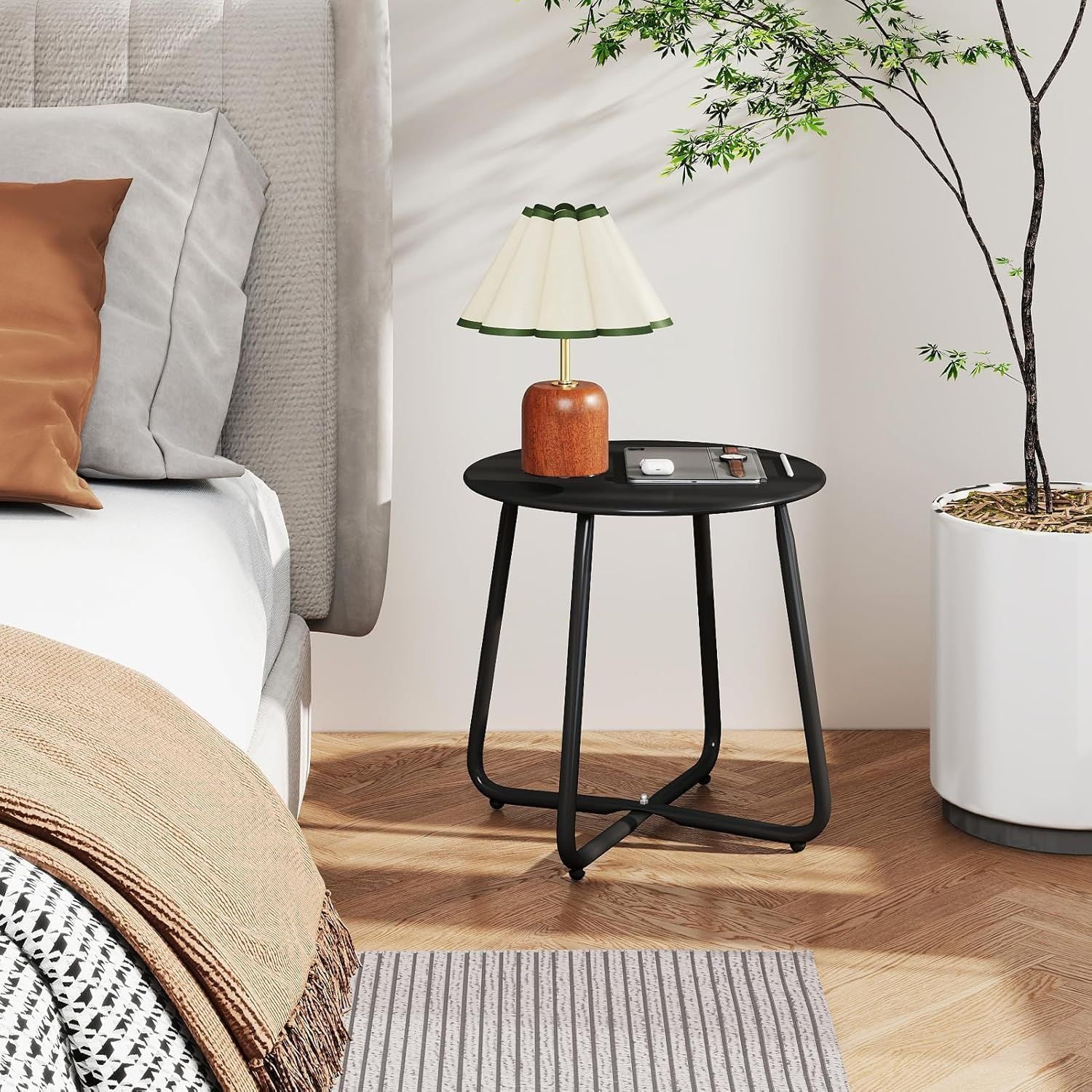 Outdoor Metal Side Table â€“ Rust-Resistant Patio Small Round End Table, Accent Coffee Table for Balcony, Garden, Porch, Living Room & Bedroom â€“ Lightweight Portable Plant Stand, Black