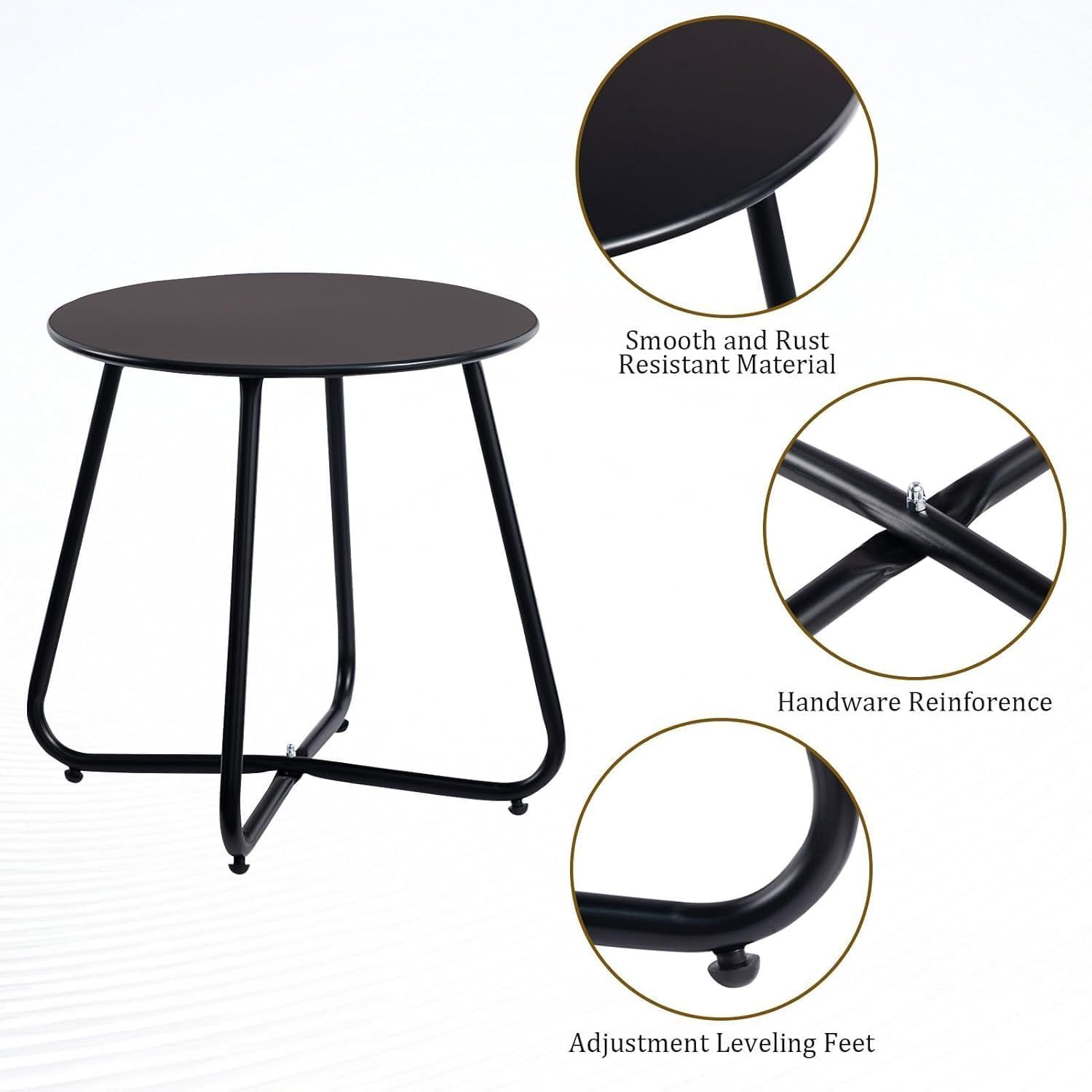 Outdoor Metal Side Table â€“ Rust-Resistant Patio Small Round End Table, Accent Coffee Table for Balcony, Garden, Porch, Living Room & Bedroom â€“ Lightweight Portable Plant Stand, Black