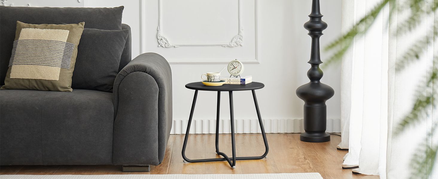 Outdoor Metal Side Table â€“ Rust-Resistant Patio Small Round End Table, Accent Coffee Table for Balcony, Garden, Porch, Living Room & Bedroom â€“ Lightweight Portable Plant Stand, Black