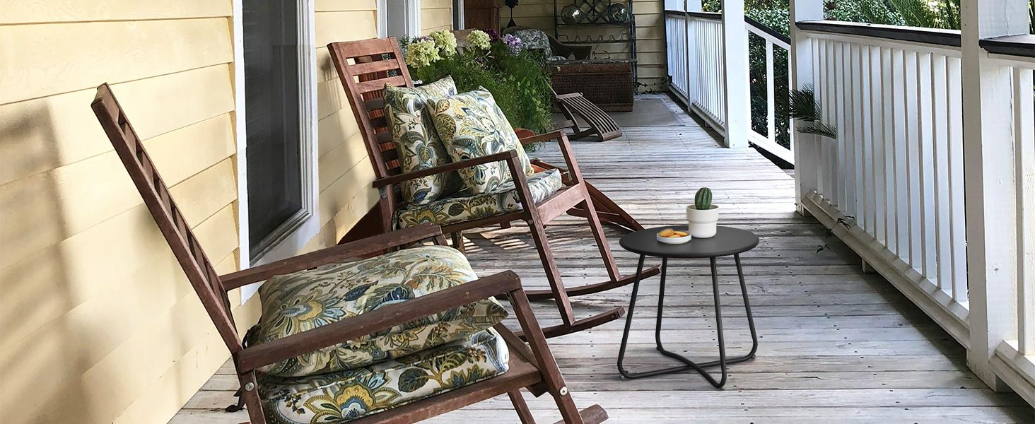Outdoor Metal Side Table â€“ Rust-Resistant Patio Small Round End Table, Accent Coffee Table for Balcony, Garden, Porch, Living Room & Bedroom â€“ Lightweight Portable Plant Stand, Black