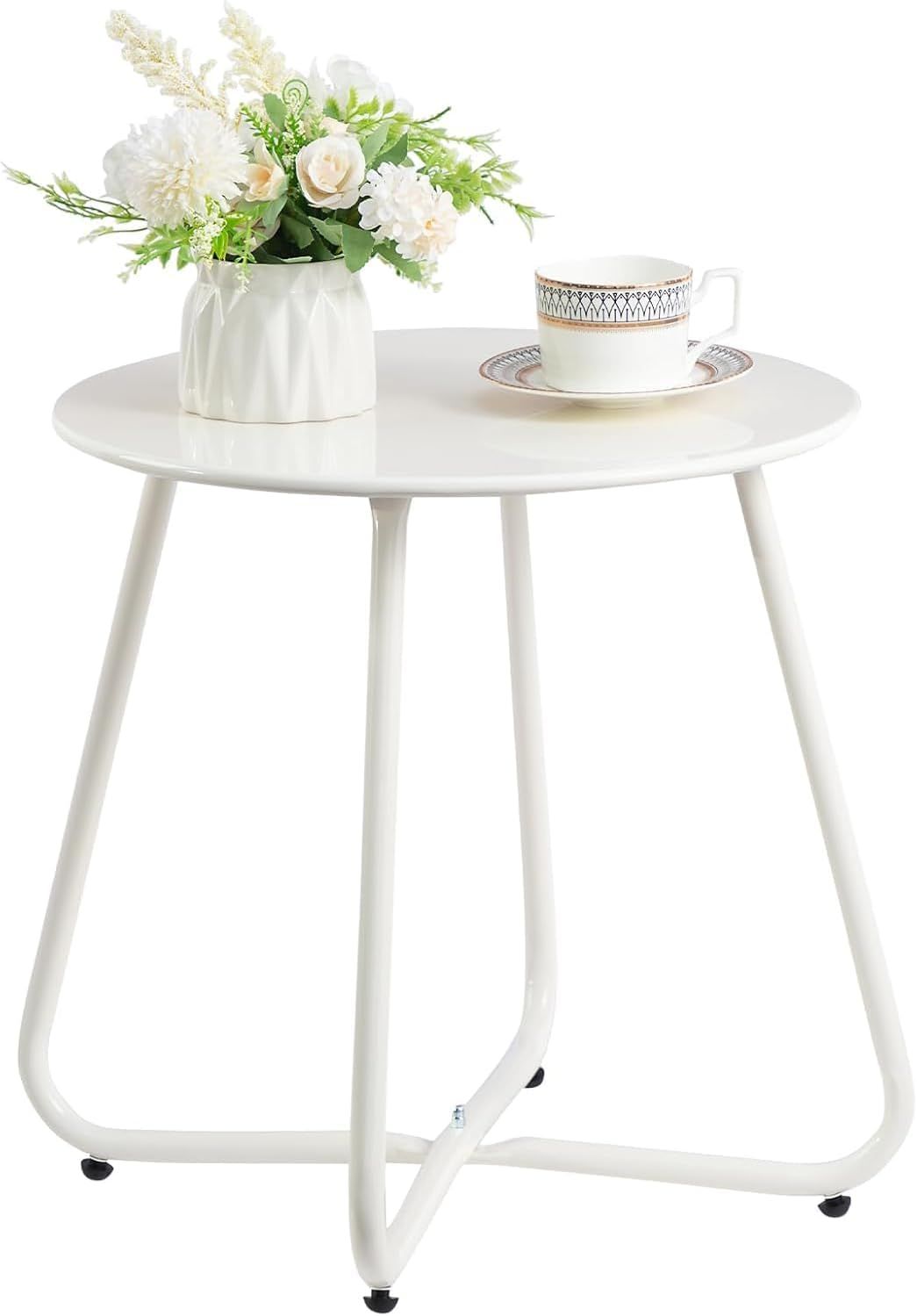 Metal Outdoor Side Table â€“ Round Patio Table, Rust-Resistant Small End Coffee Table for Balcony, Garden, Porch, Living Room & Bedroom â€“ Portable Accent Table for Indoor Outdoor Use, White