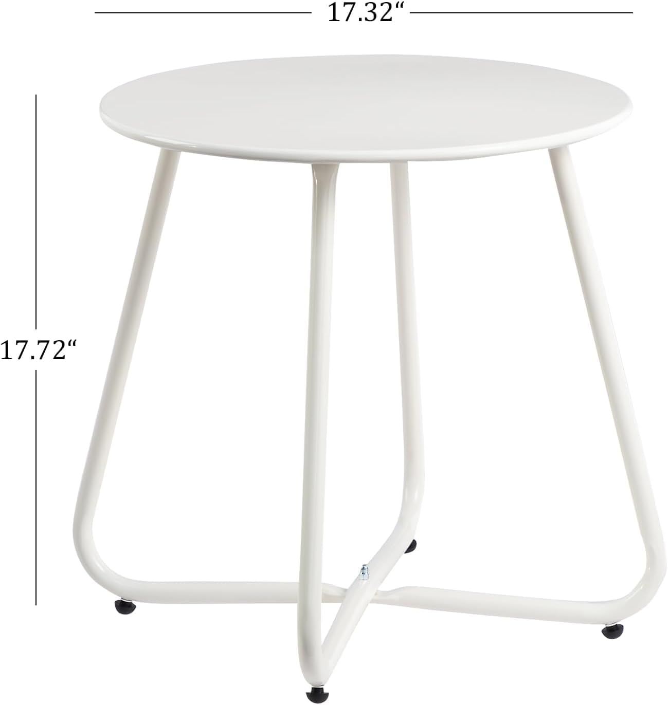 Metal Outdoor Side Table â€“ Round Patio Table, Rust-Resistant Small End Coffee Table for Balcony, Garden, Porch, Living Room & Bedroom â€“ Portable Accent Table for Indoor Outdoor Use, White