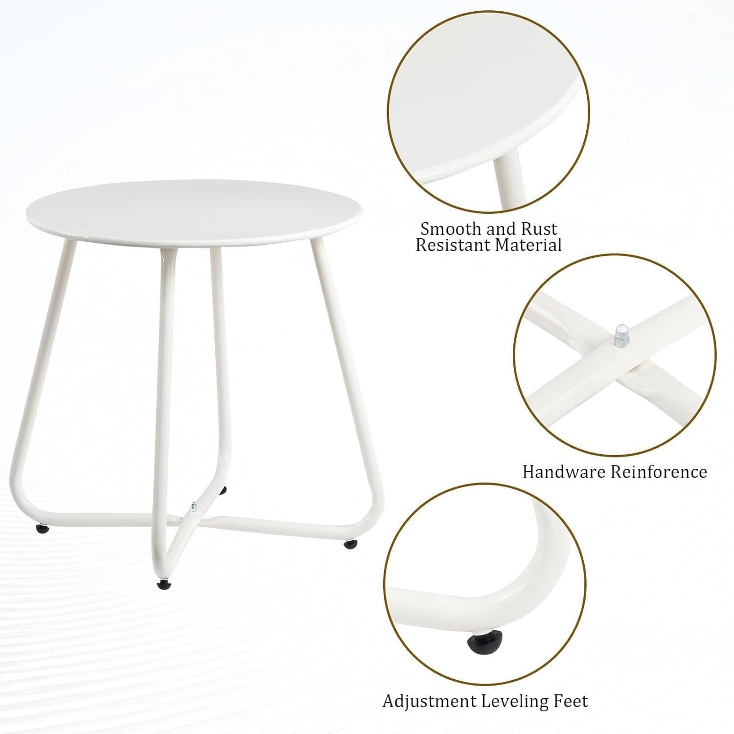 Metal Outdoor Side Table â€“ Round Patio Table, Rust-Resistant Small End Coffee Table for Balcony, Garden, Porch, Living Room & Bedroom â€“ Portable Accent Table for Indoor Outdoor Use, White
