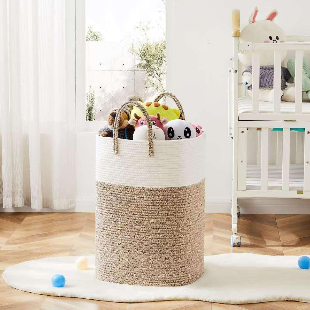 60L Cotton Rope Laundry Hamper Tall Woven Laundry Basket with Handles, Collapsible Clothes Hamper for Blankets Towels Laundry Storage Nursery Bedroom Bathroom Living Room