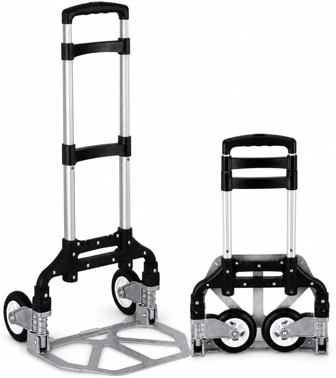 Folding Hand Truck, 1 Pack Portable Dolly Cart with Telescoping Handle, Lightweight Aluminum Alloy Foldable Hand Truck with Solid Rubber Wheels, Compact Moving Cart for Home, Office, Shopping, Travel