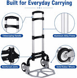 Folding Hand Truck, 1 Pack Portable Dolly Cart with Telescoping Handle, Lightweight Aluminum Alloy Foldable Hand Truck with Solid Rubber Wheels, Compact Moving Cart for Home, Office, Shopping, Travel