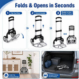 Folding Hand Truck, 1 Pack Portable Dolly Cart with Telescoping Handle, Lightweight Aluminum Alloy Foldable Hand Truck with Solid Rubber Wheels, Compact Moving Cart for Home, Office, Shopping, Travel