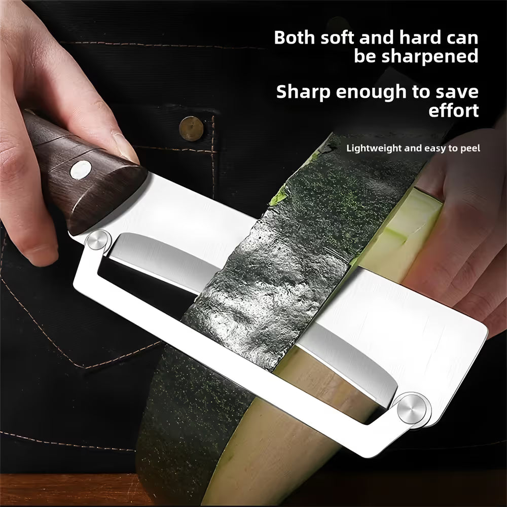 Heavy-duty stainless steel vegetable peeler and slicer - multi-functional kitchen tool with straight blade and ergonomic non-slip handle.
