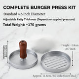 Professional 4.6-inch aluminum burger patty maker with ergonomic wooden handle, non-stick burger patty maker, suitable for grilling, heavy-duty manual patty press, suitable for beef, poultry and veggie burgers, easy-to-clean outdoor grill pan.